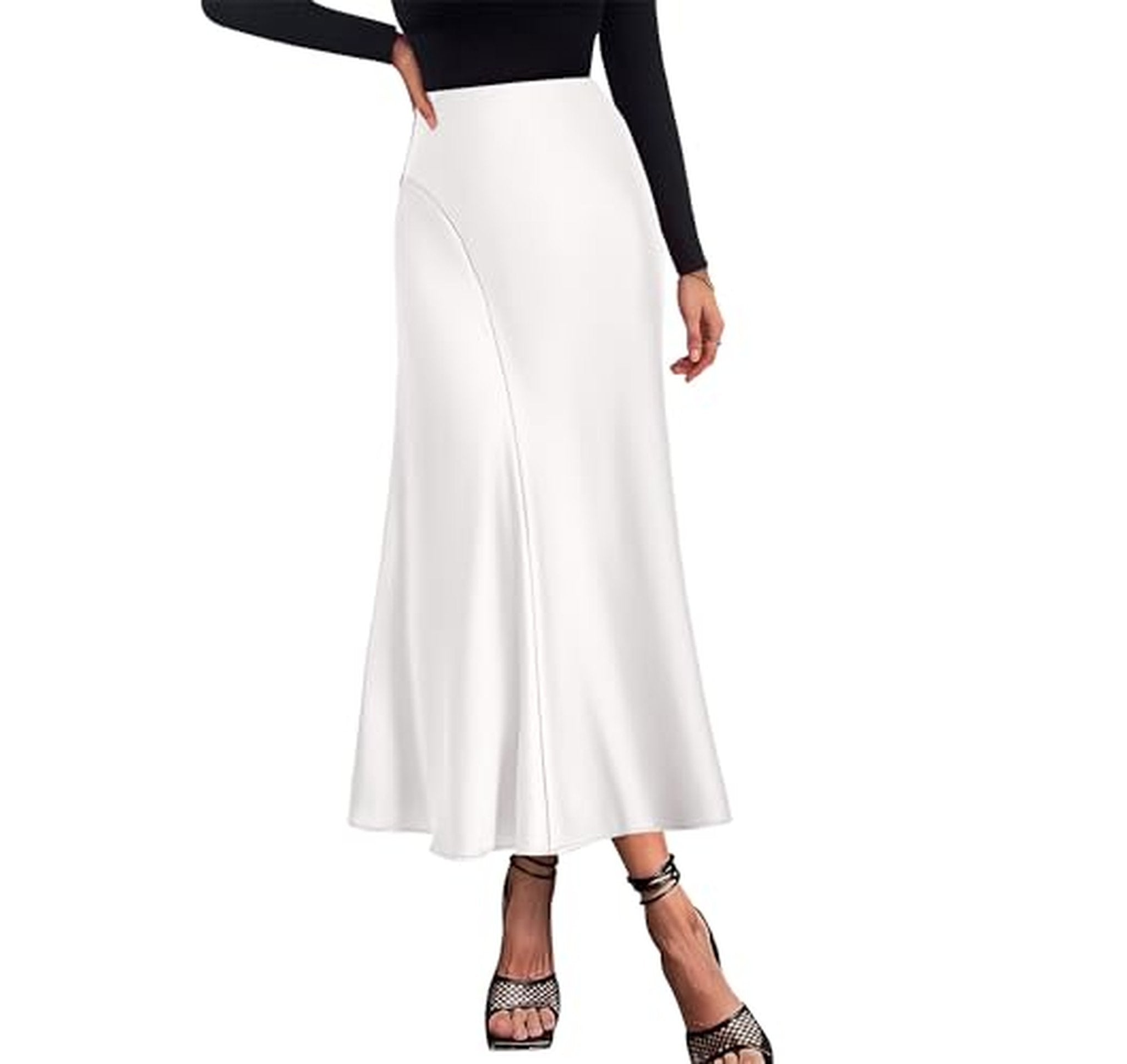 High Waisted Satin A-Line Maxi Skirt