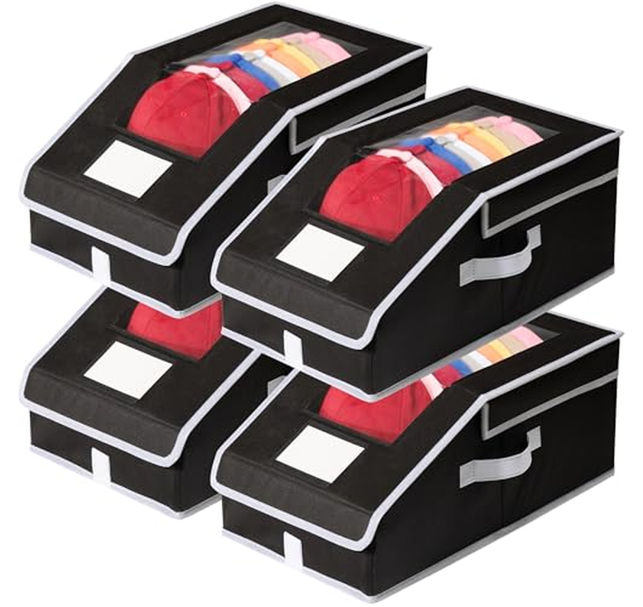 4 Pack Stackable Clear Window Hat Storage Boxes