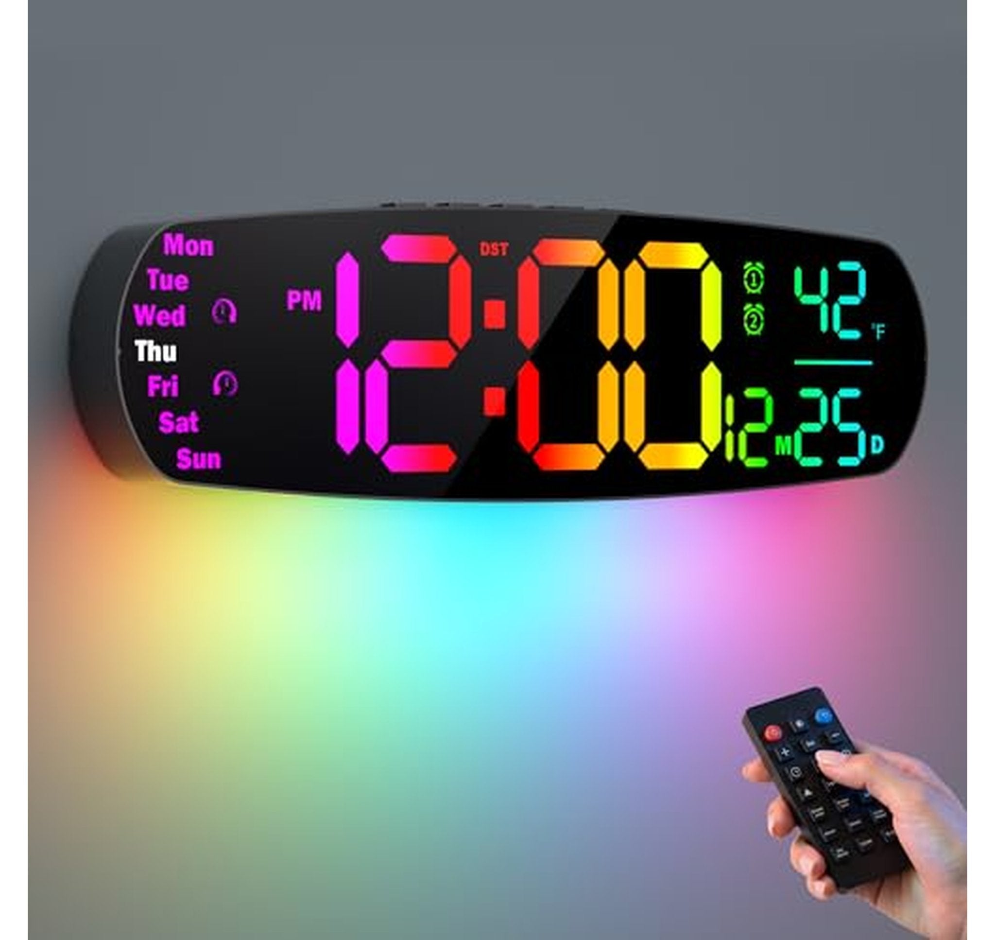 Large Digital Wall Clock with Date and Temperature