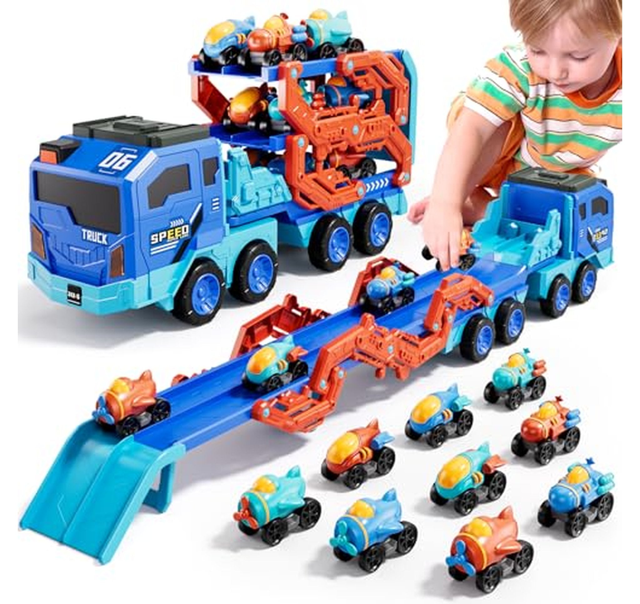 10-in-1 Toddler Race Track Carrier Truck Toy