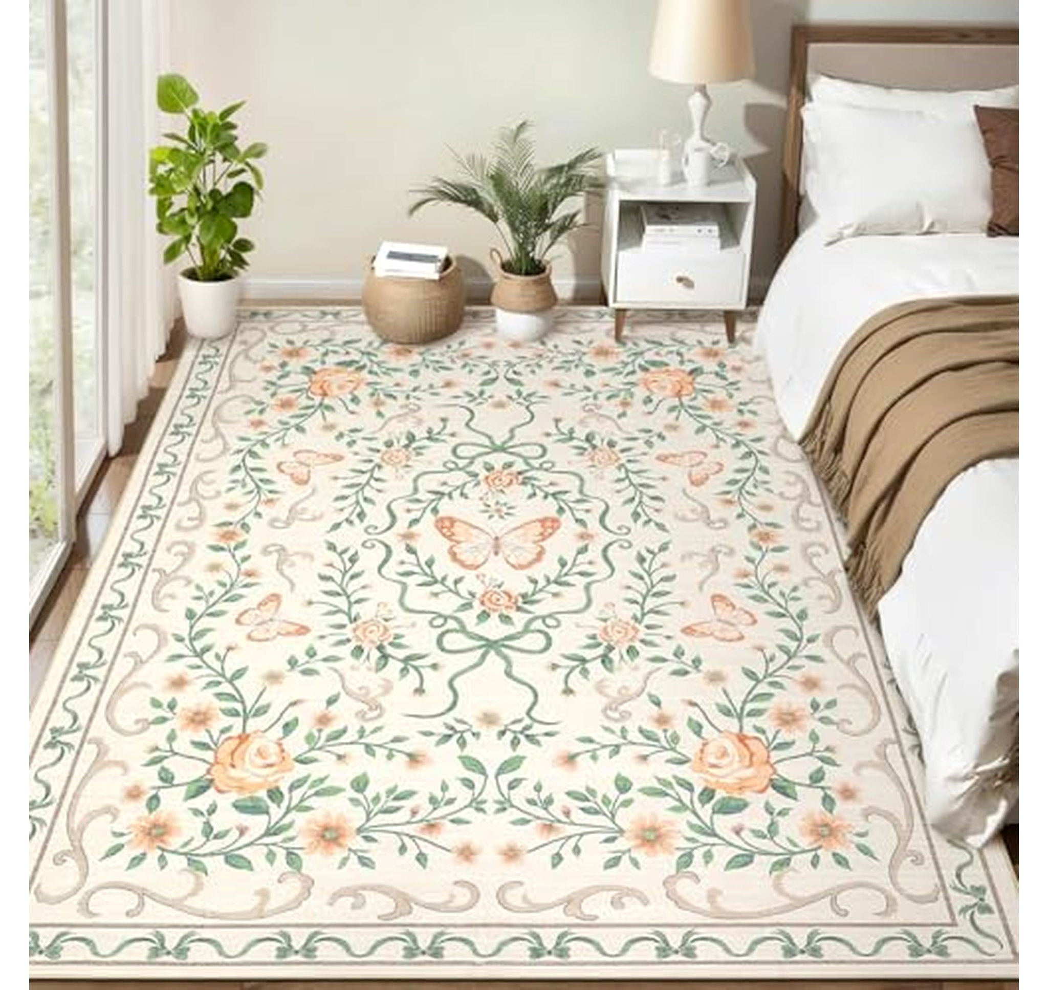 Floral Low Pile Non Slip Area Rug