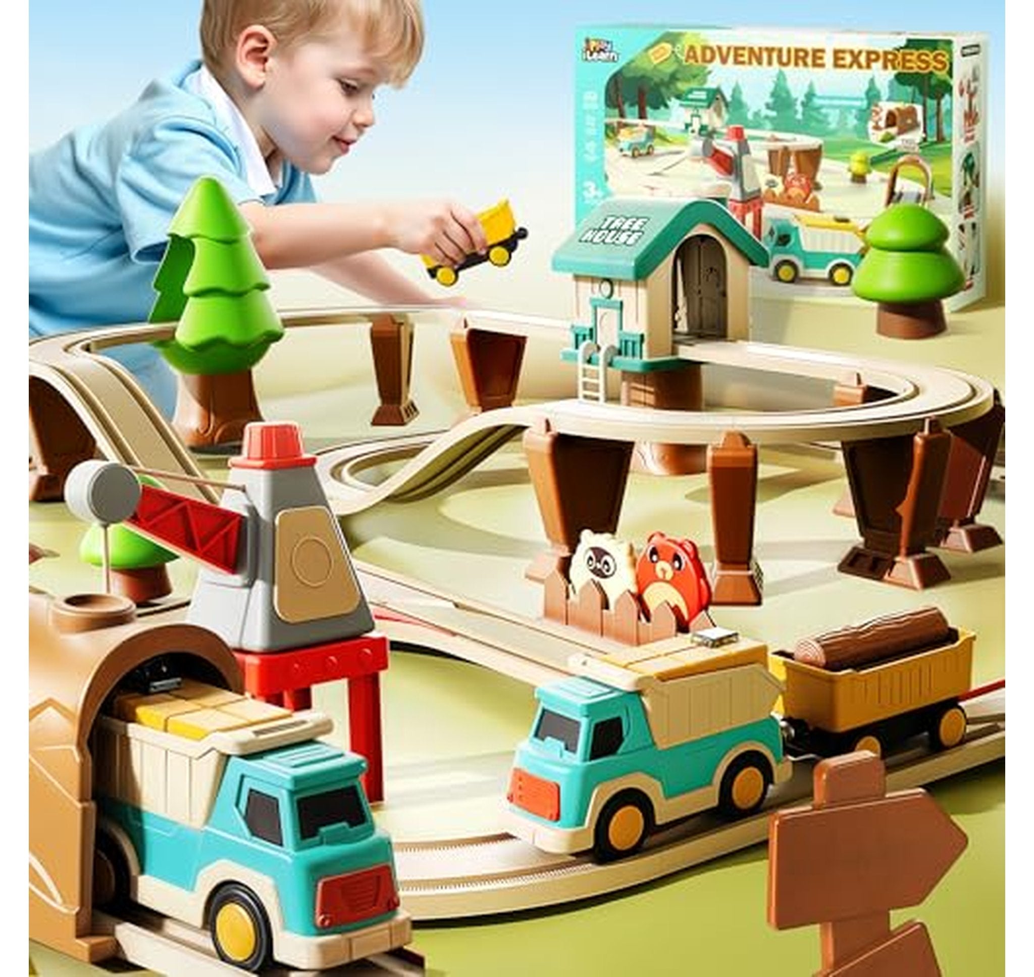 62 Piece Kids Construction Train Track Set