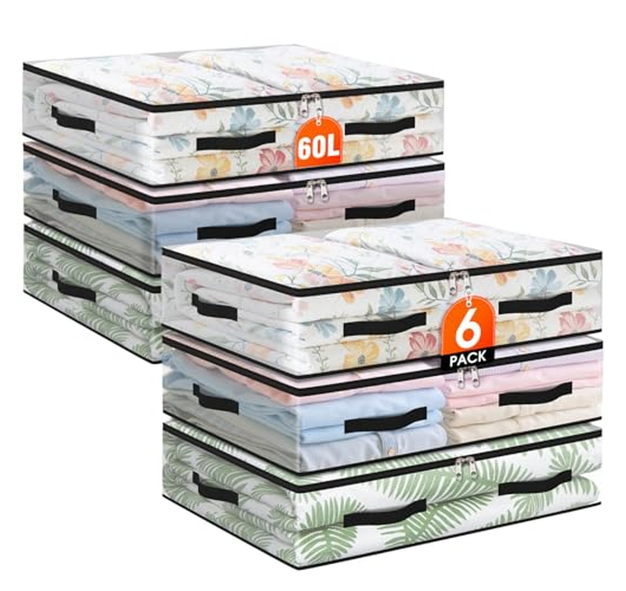 6 Pack 60L Under Bed Storage Bags
