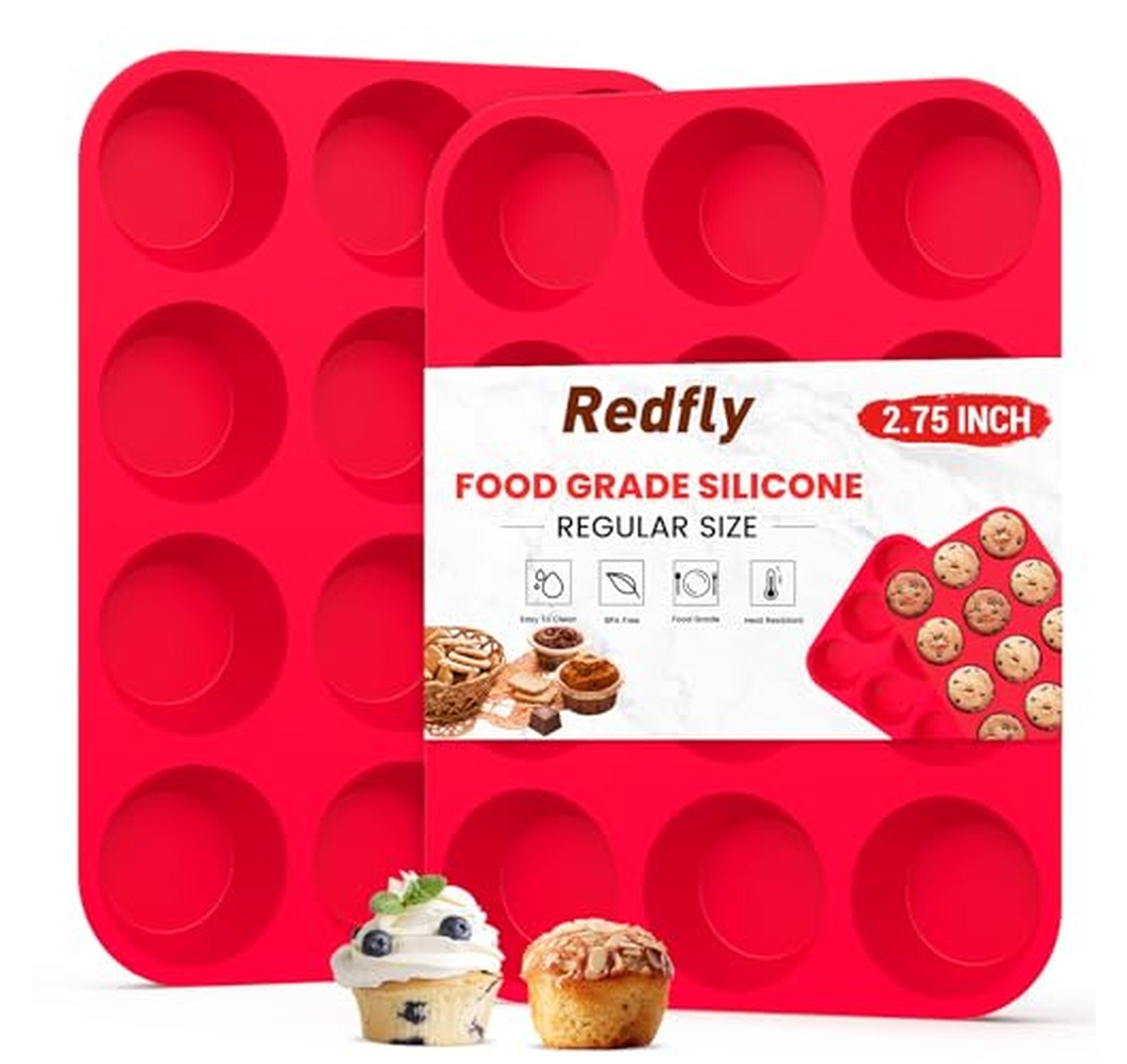 2 Pack Silicone 12-Cup Muffin Cupcake Pans