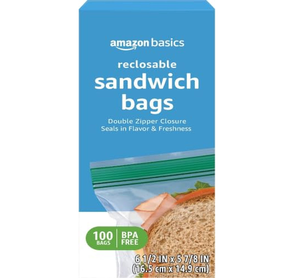 100 Count Amazon Basics Double Zipper Sandwich Bags