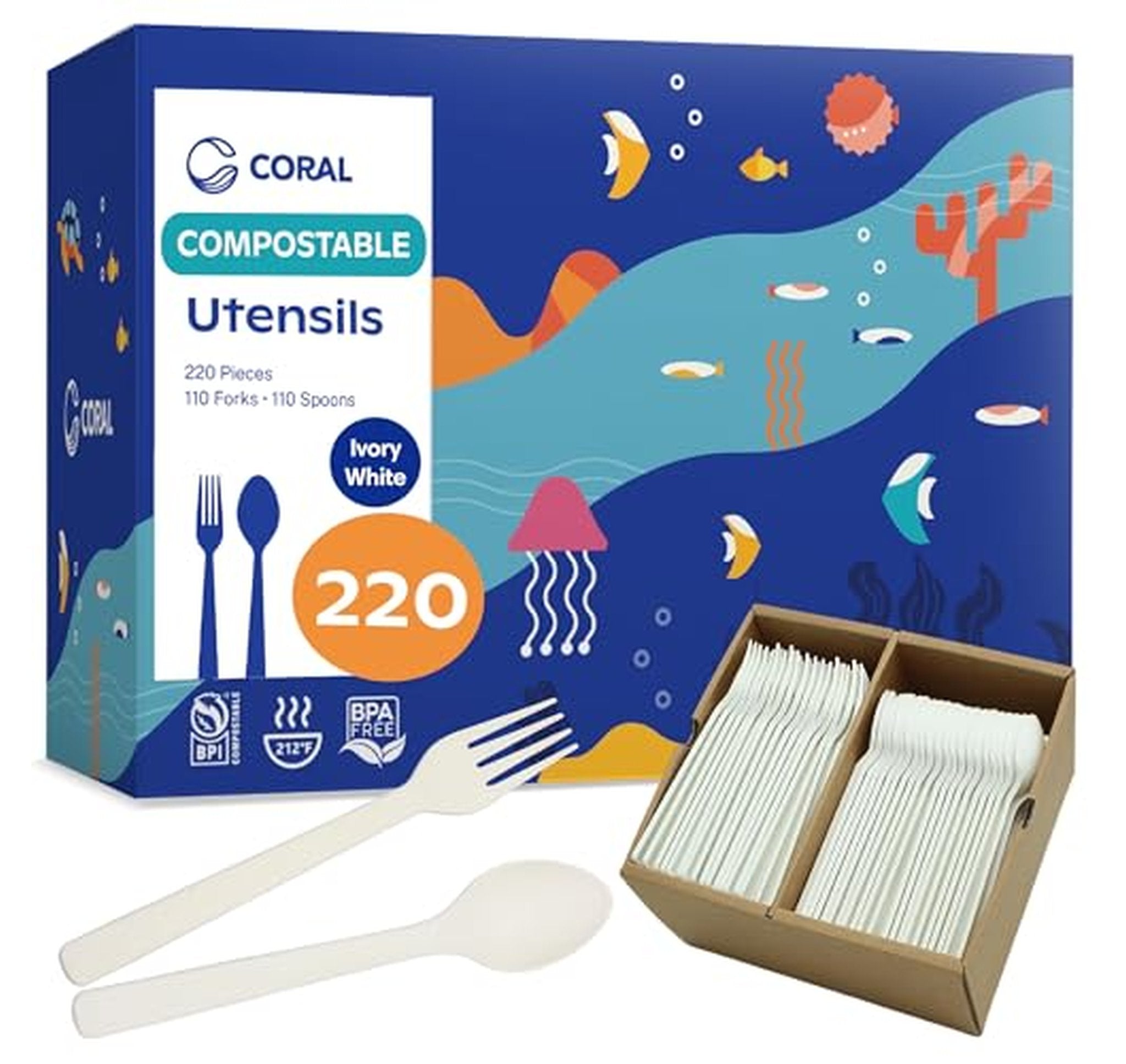 220 Count Compostable Forks and Spoons Set