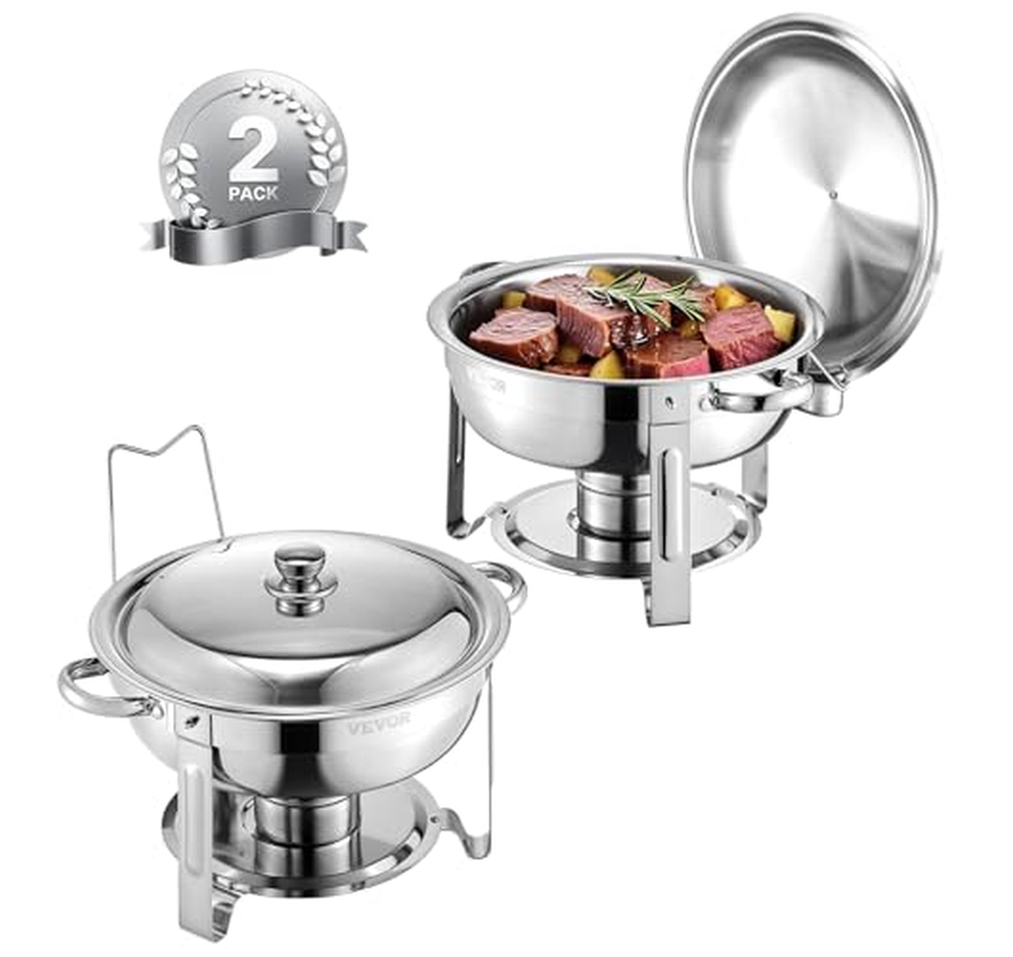 2 Pack 5 Qt Stainless Steel Chafing Dishes