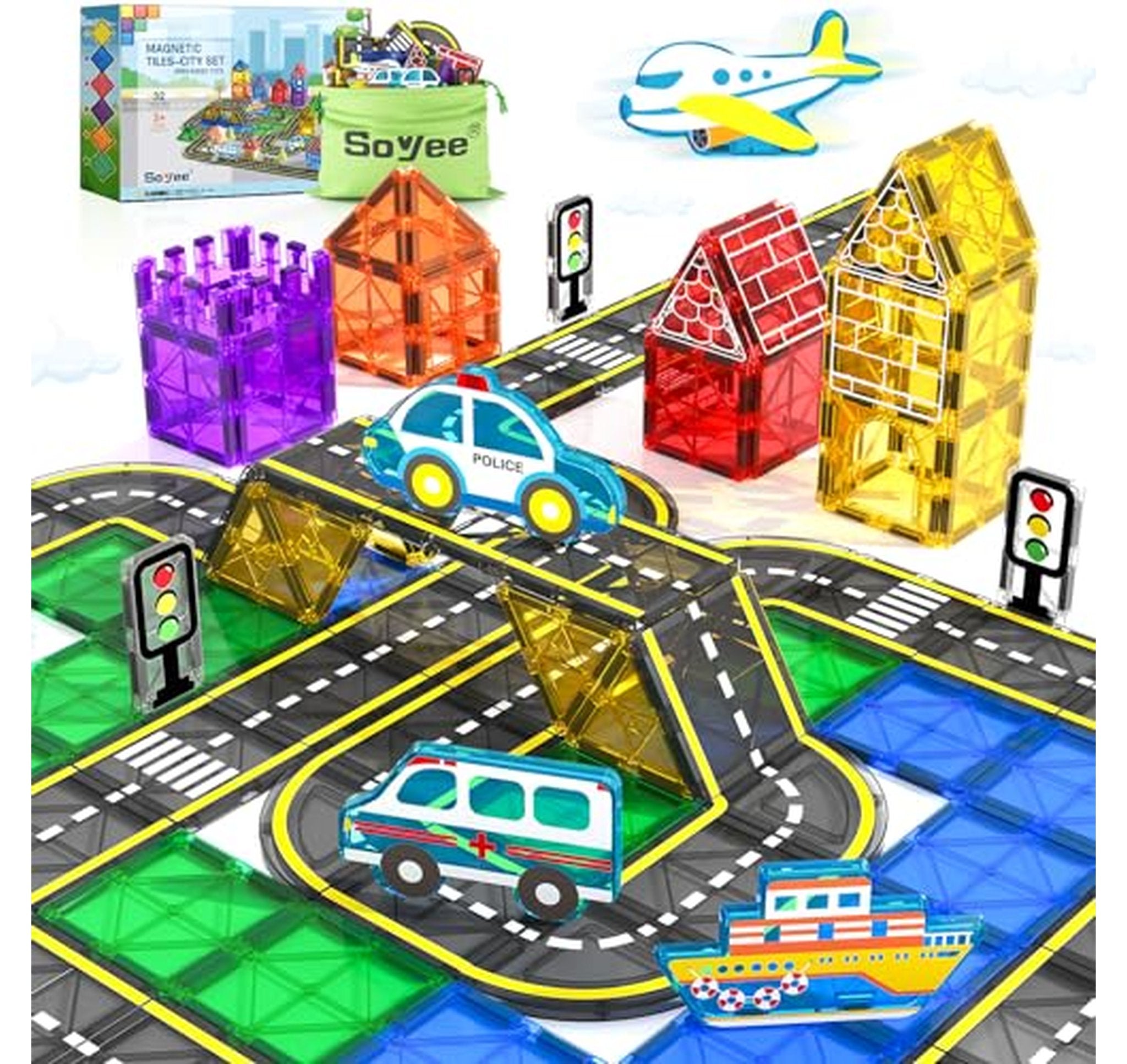 Magnetic Tiles Road and Car Building Set