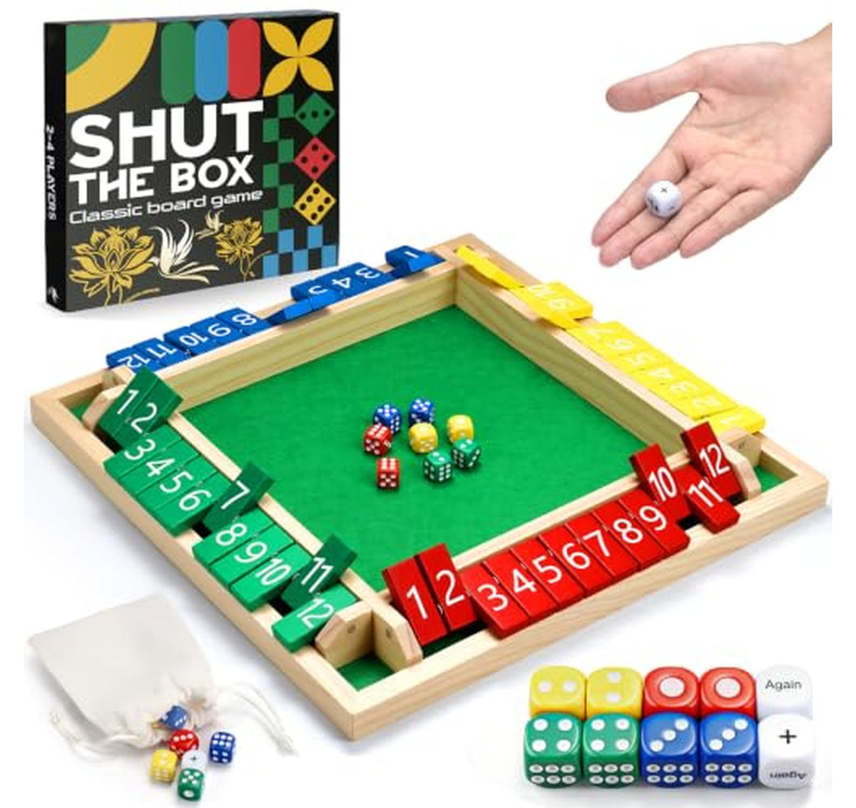 Wooden Shut the Box Dice Math Board Game