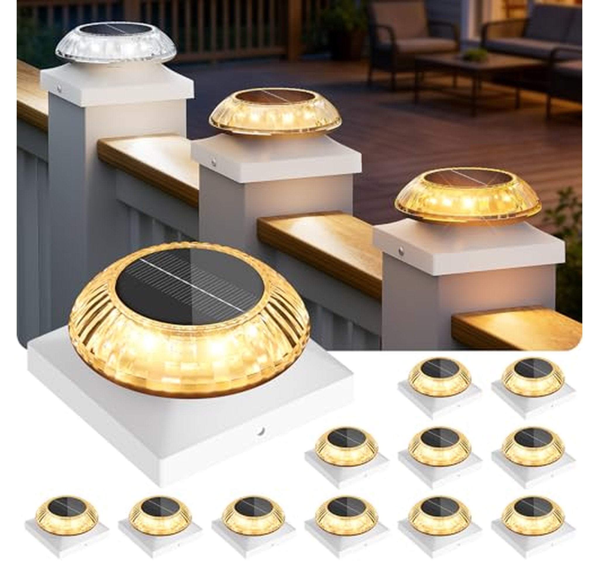 12 Pack Solar Post Cap Lights for 4x4 Posts