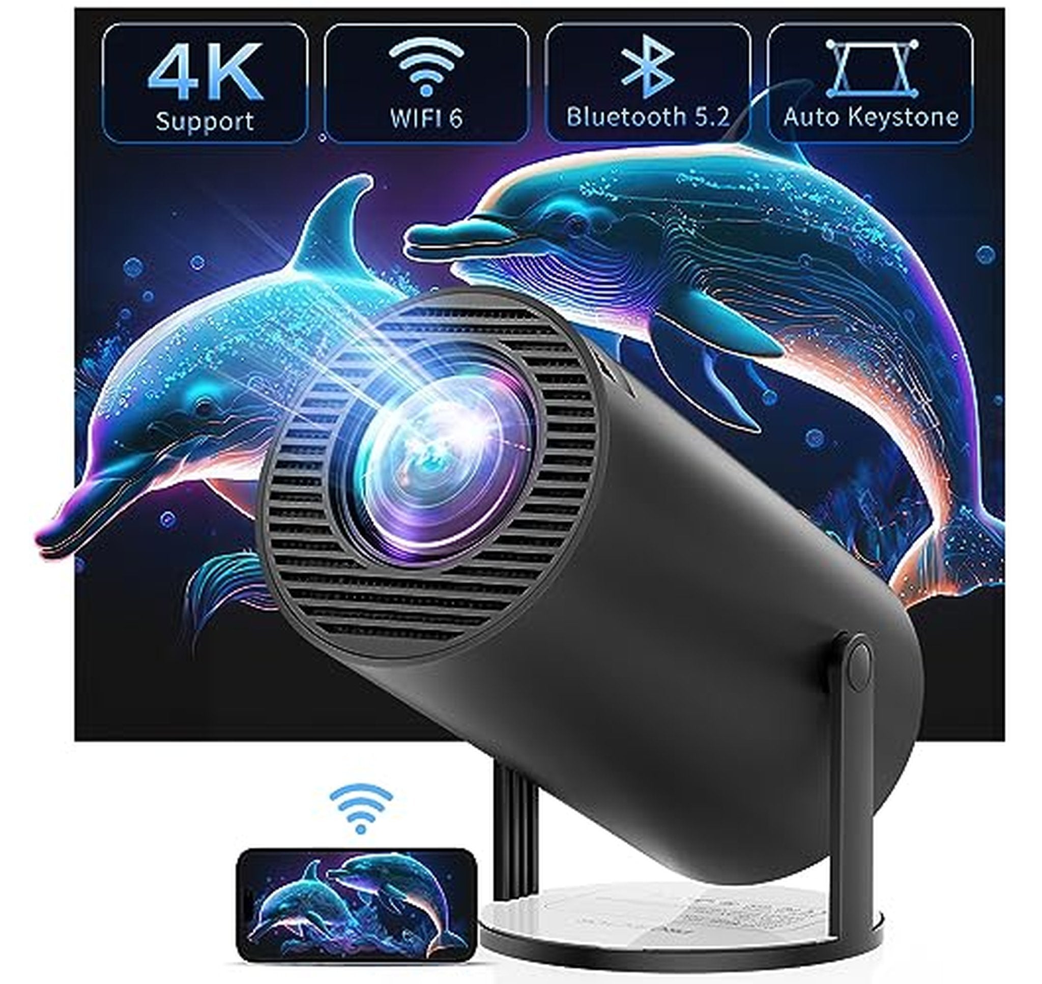 WiFi Bluetooth 4K Supported 1080p Mini Projector