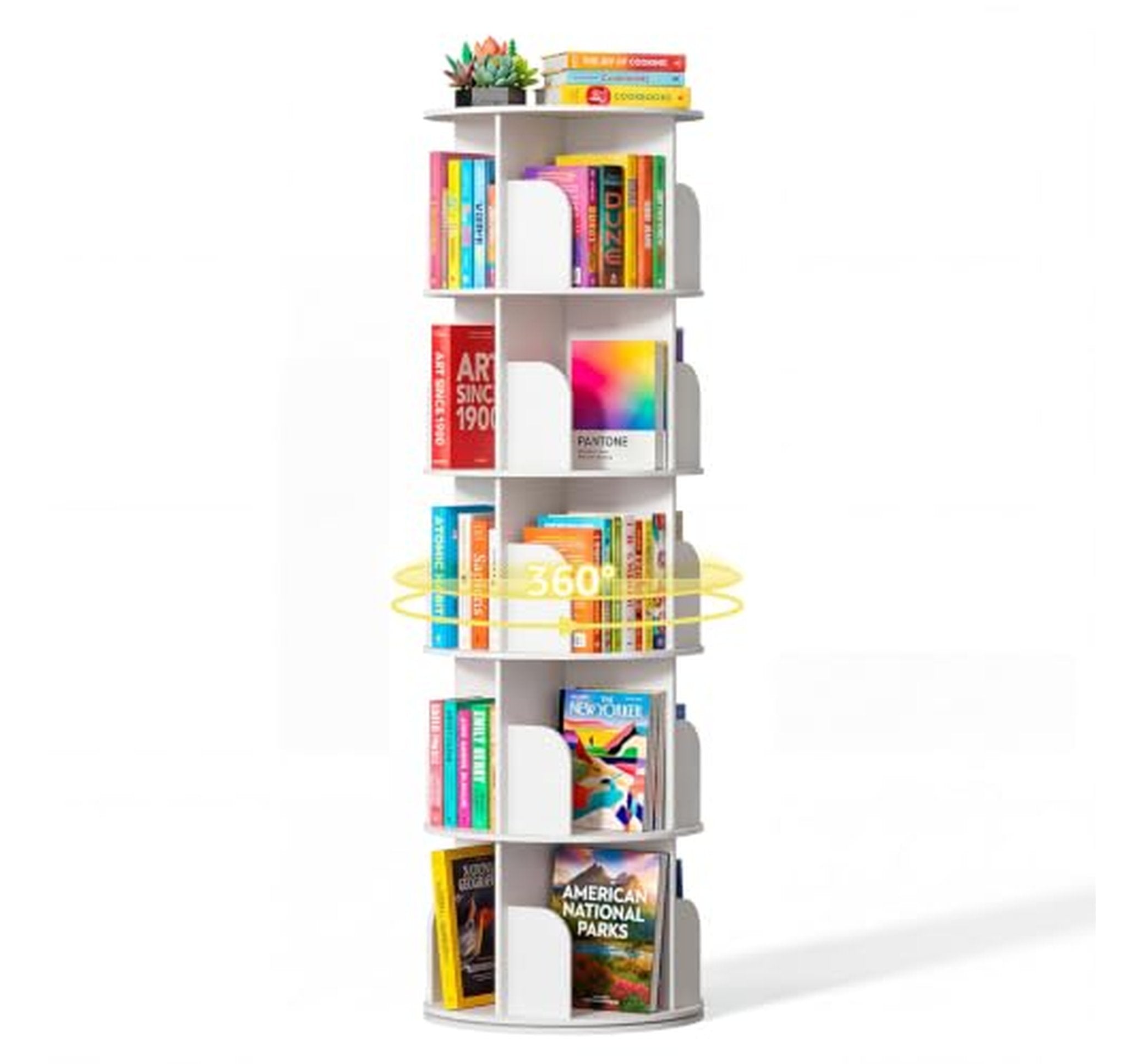 5 Tier Rotating Spinning Bookshelf Tower Bookcase