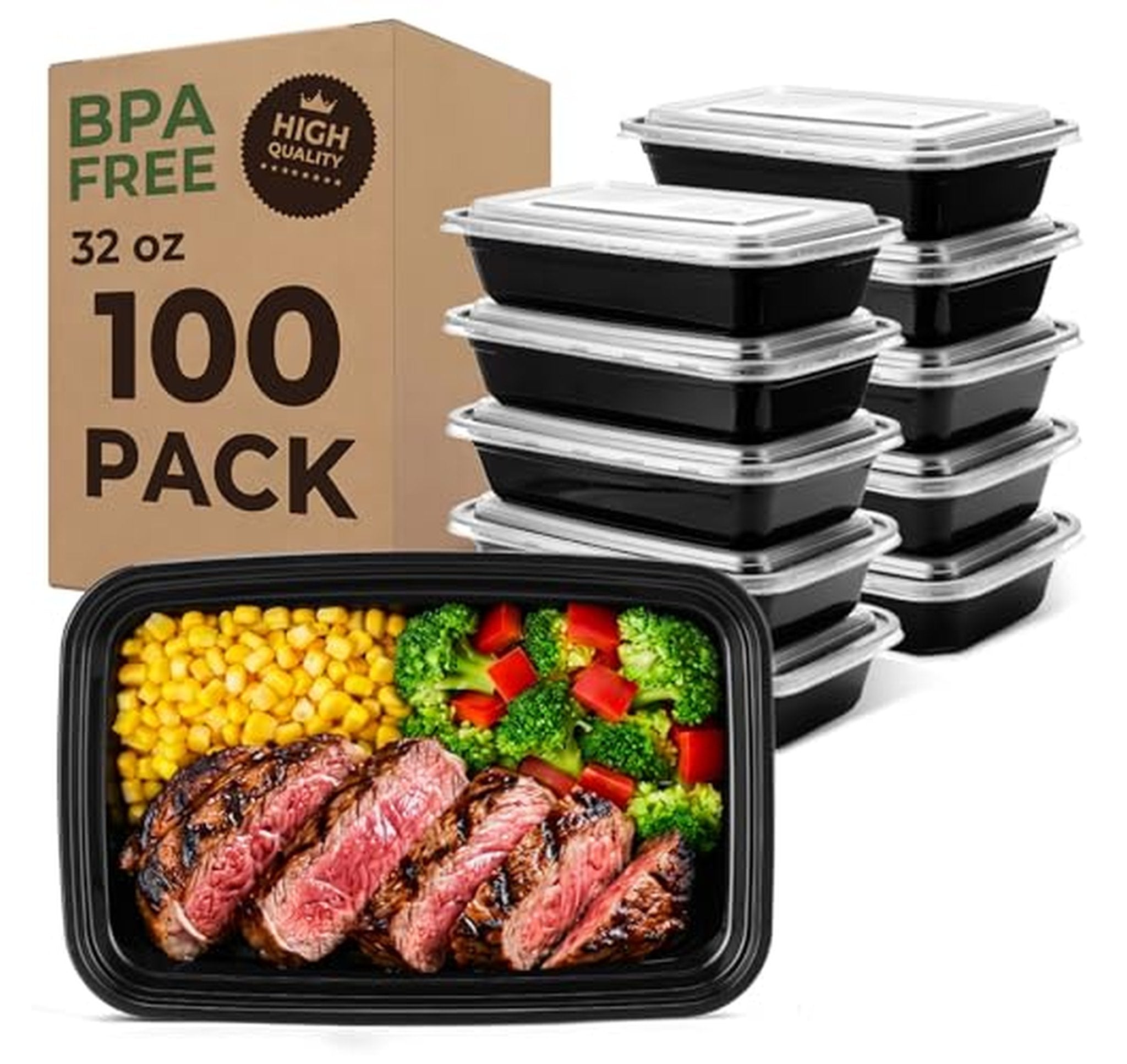 100 Pack 32oz Meal Prep Containers with Lids