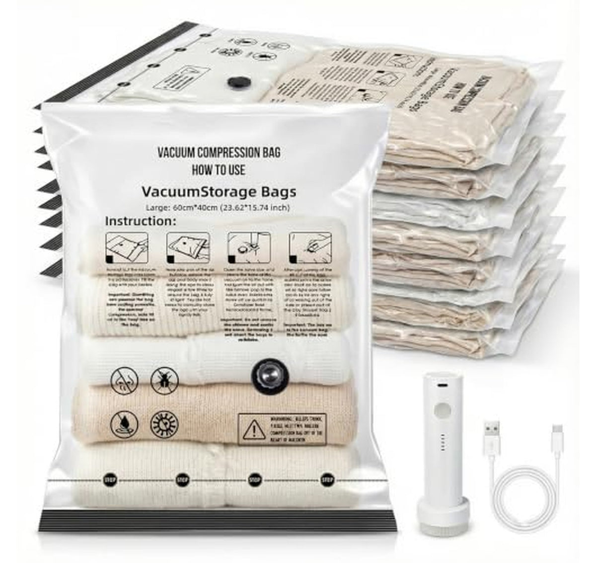 9 Pack Vacuum Storage Bags with USB Pump