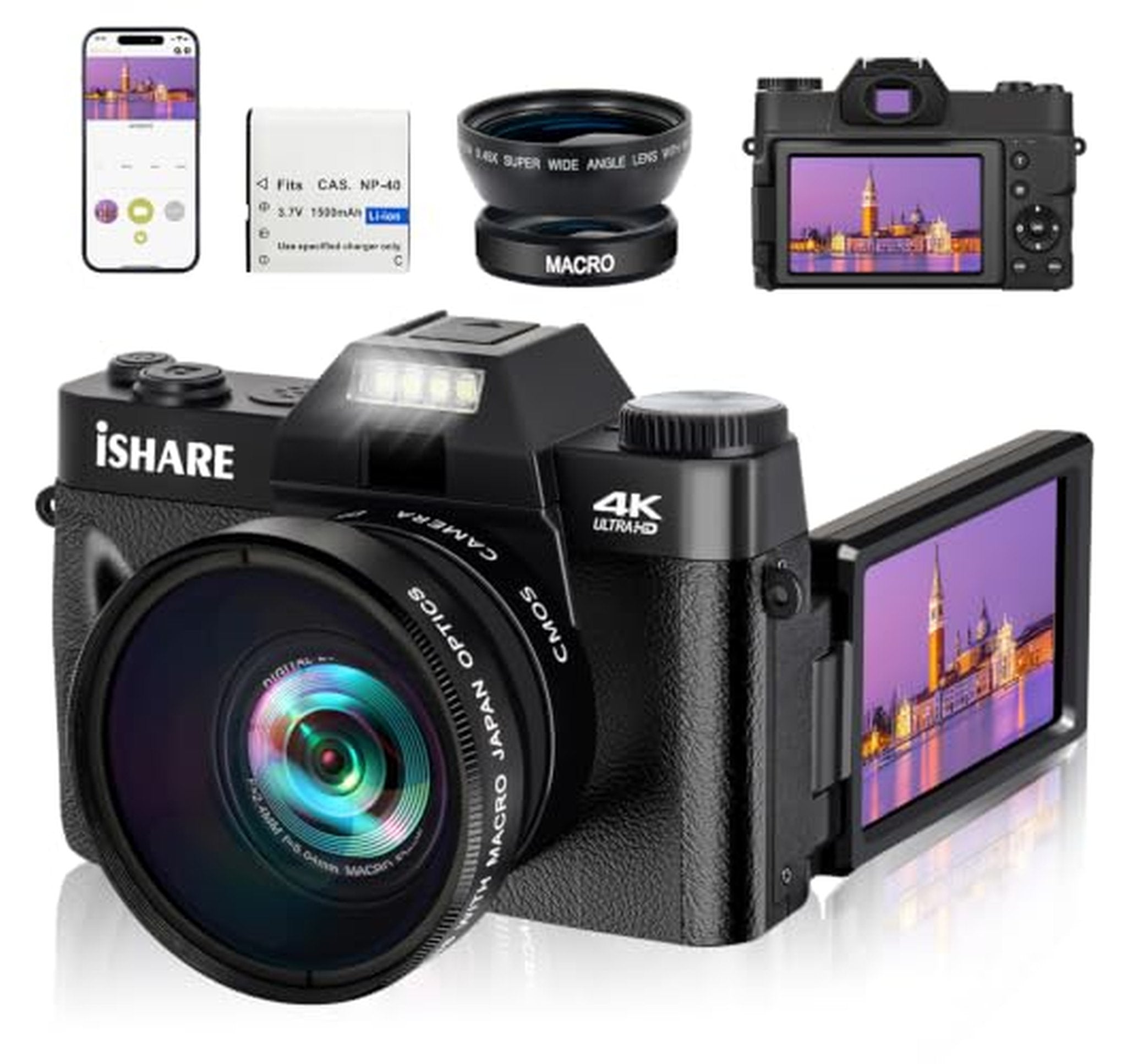 4K Digital Vlogging Camera with Microphone and Zoom