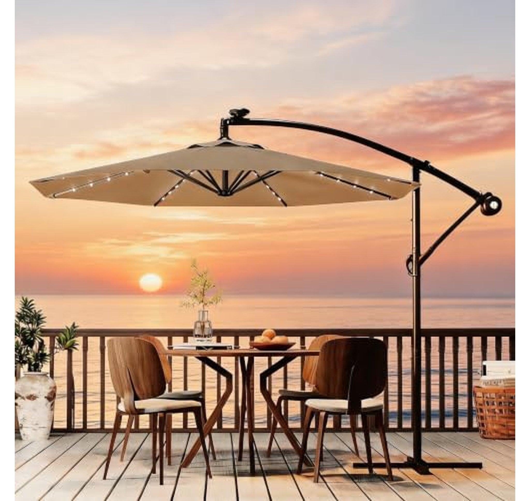 10FT Solar Cantilever Patio Umbrella with Lights