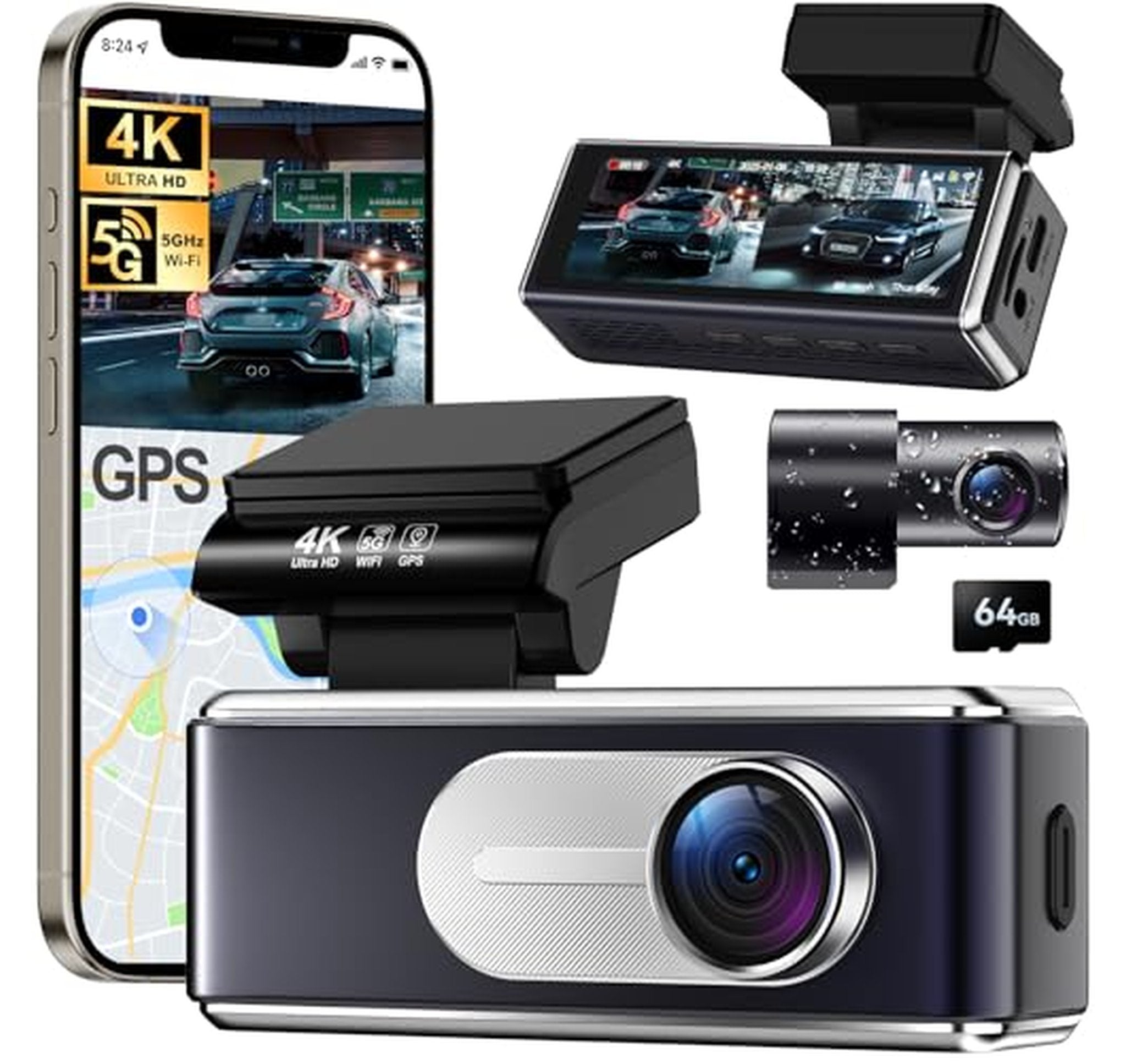 4K Dual Dash Cam with WiFi GPS and Card