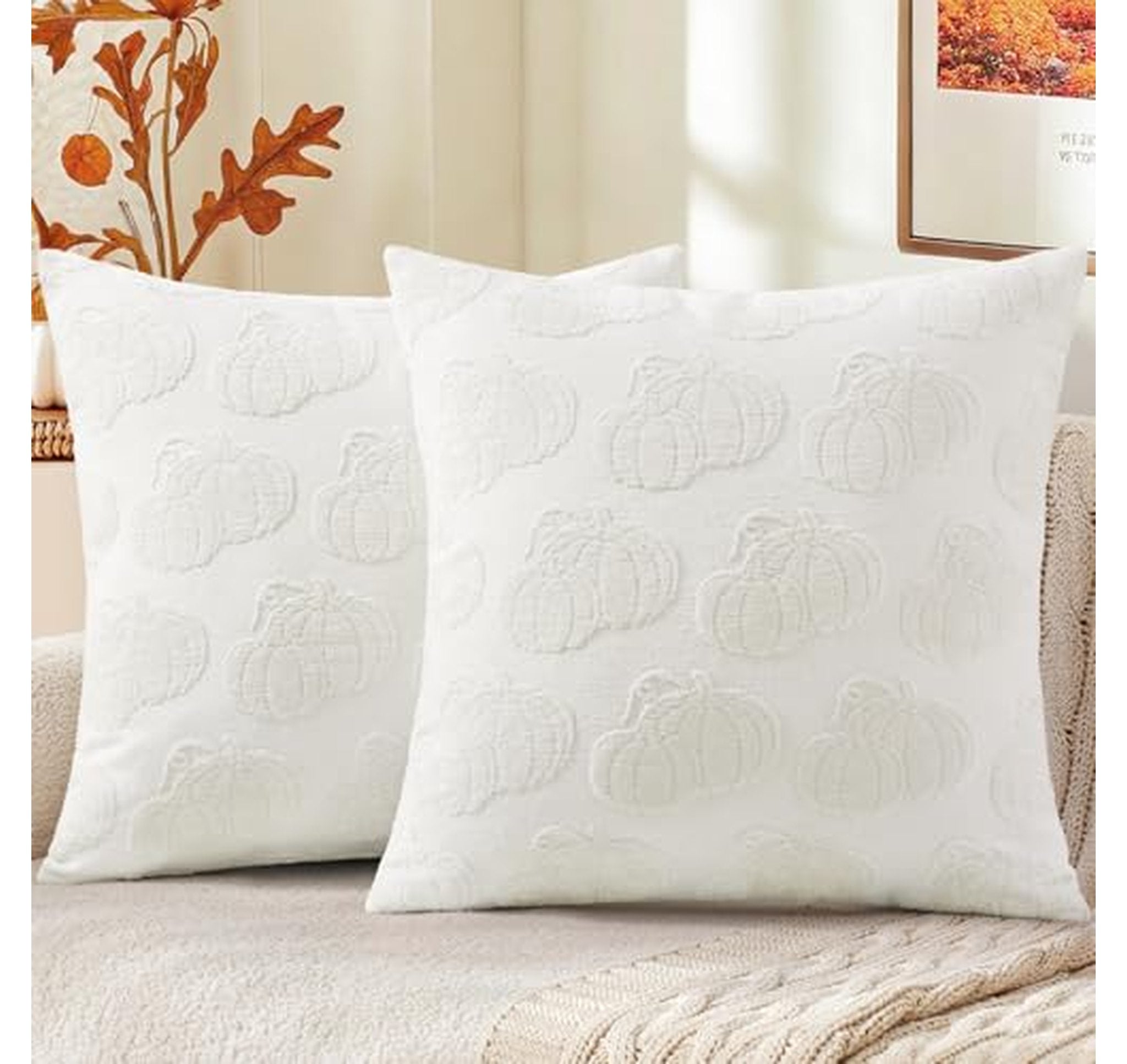 2 Pack Textured Pumpkin Throw Pillow Covers