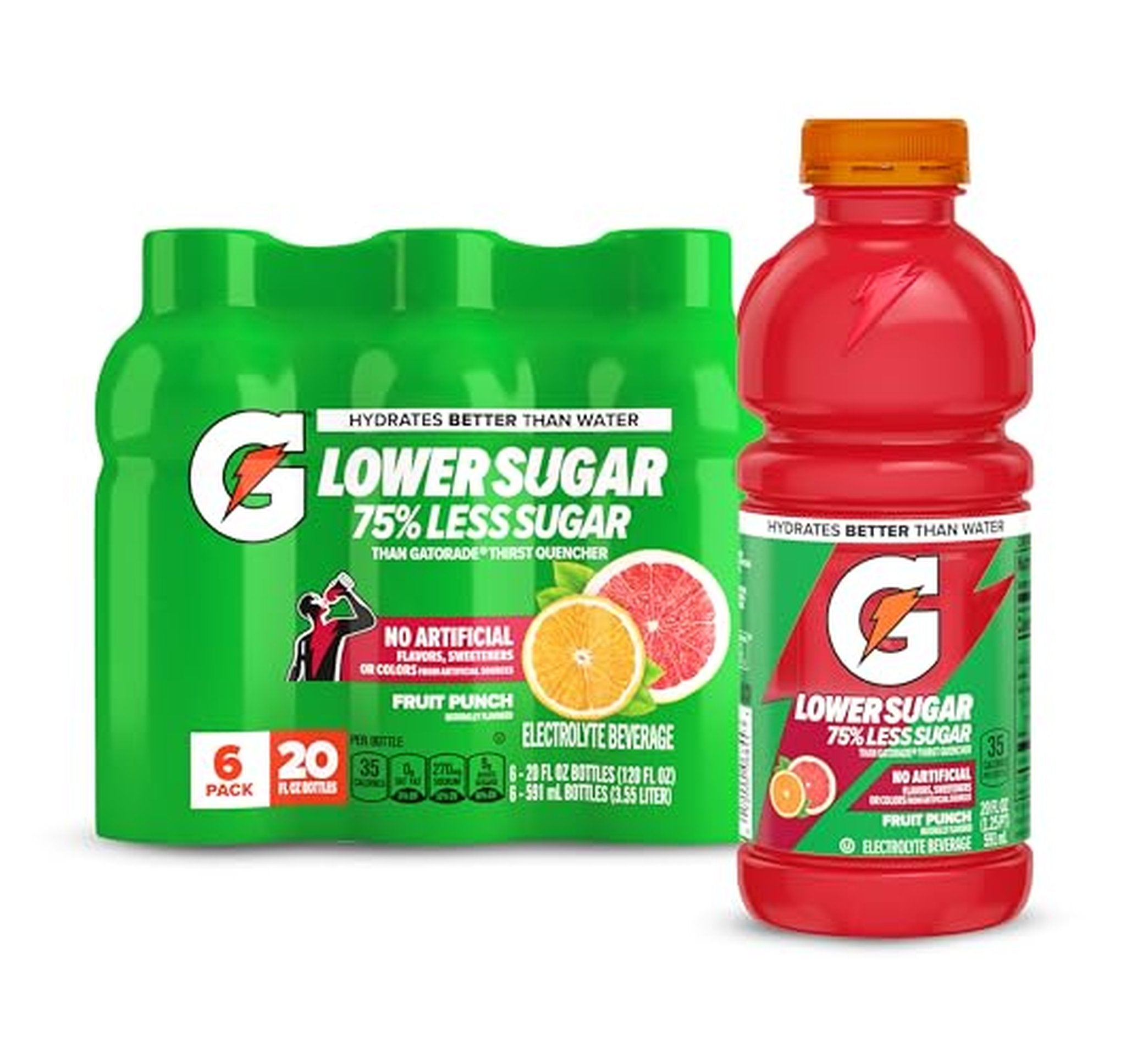 6 Pack Gatorade Lower Sugar Sports Drink 20 fl oz (OU)