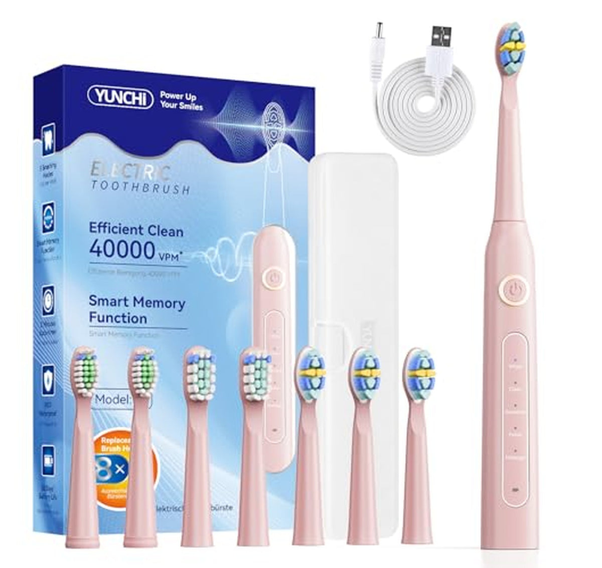 Rechargeable Electric Toothbrush with Timer, 8 Brush Heads