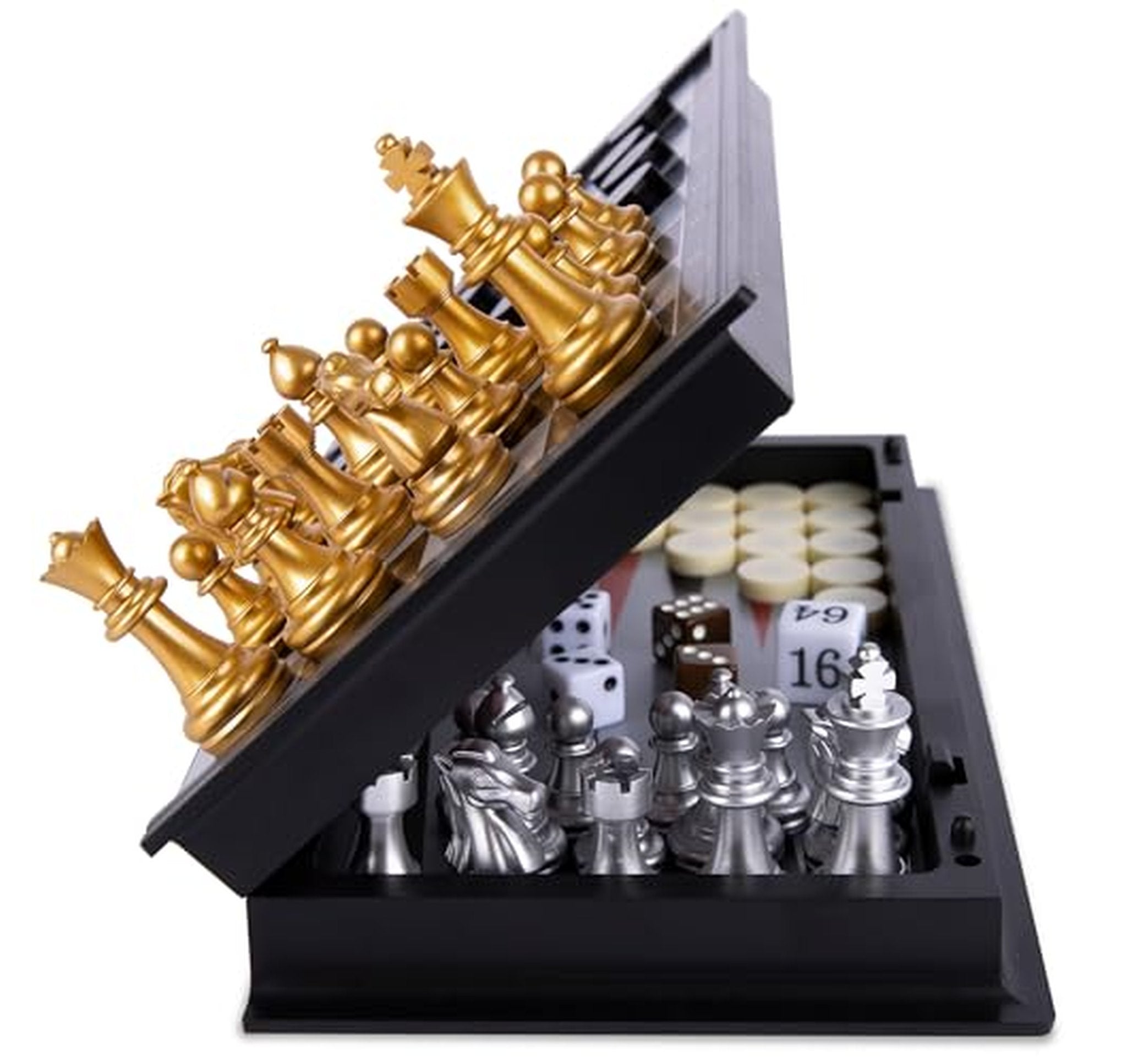 3-in-1 Magnetic Travel Chess Checkers Backgammon Set