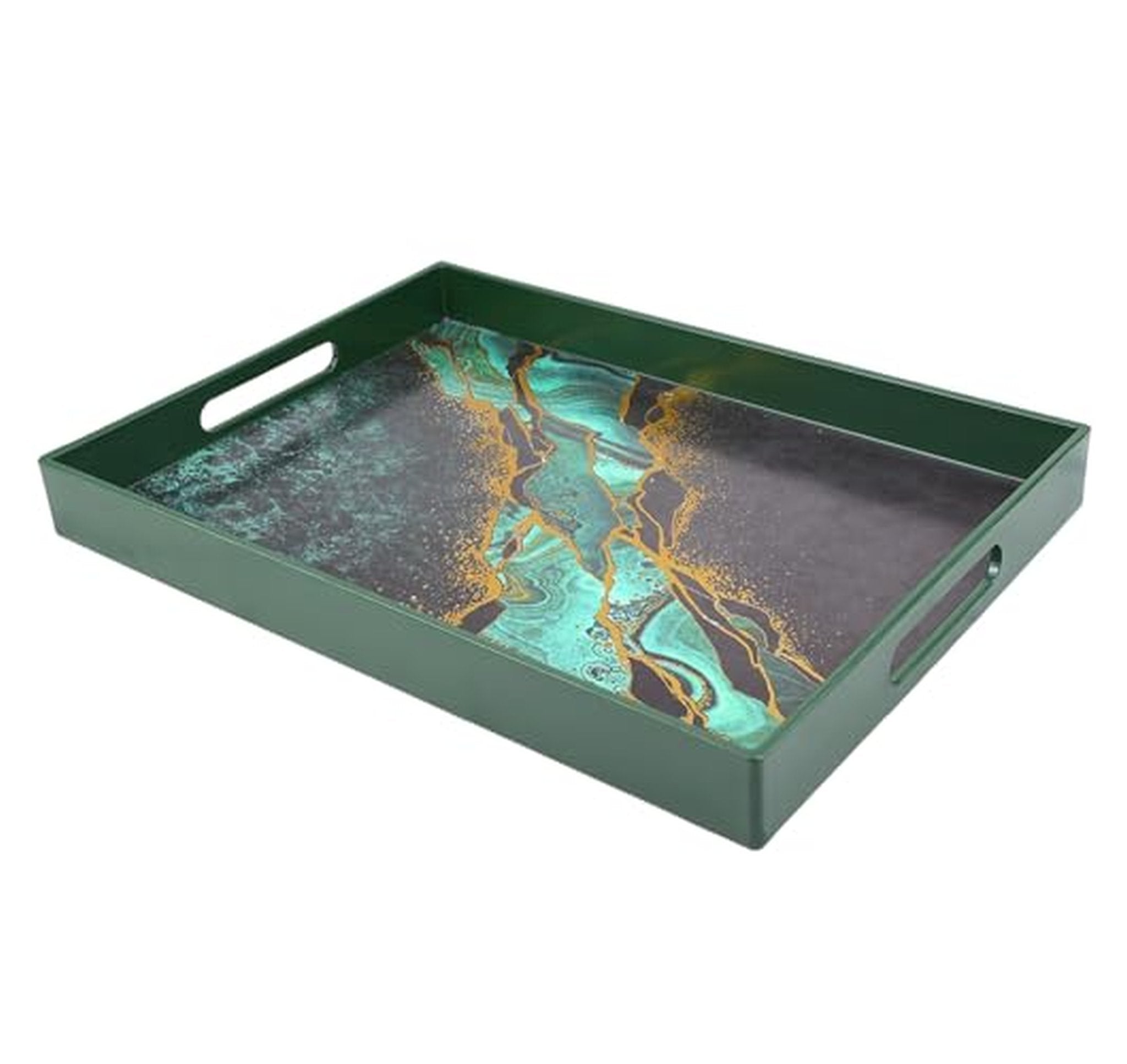 Rectangular Decorative Serving Tray with Handles