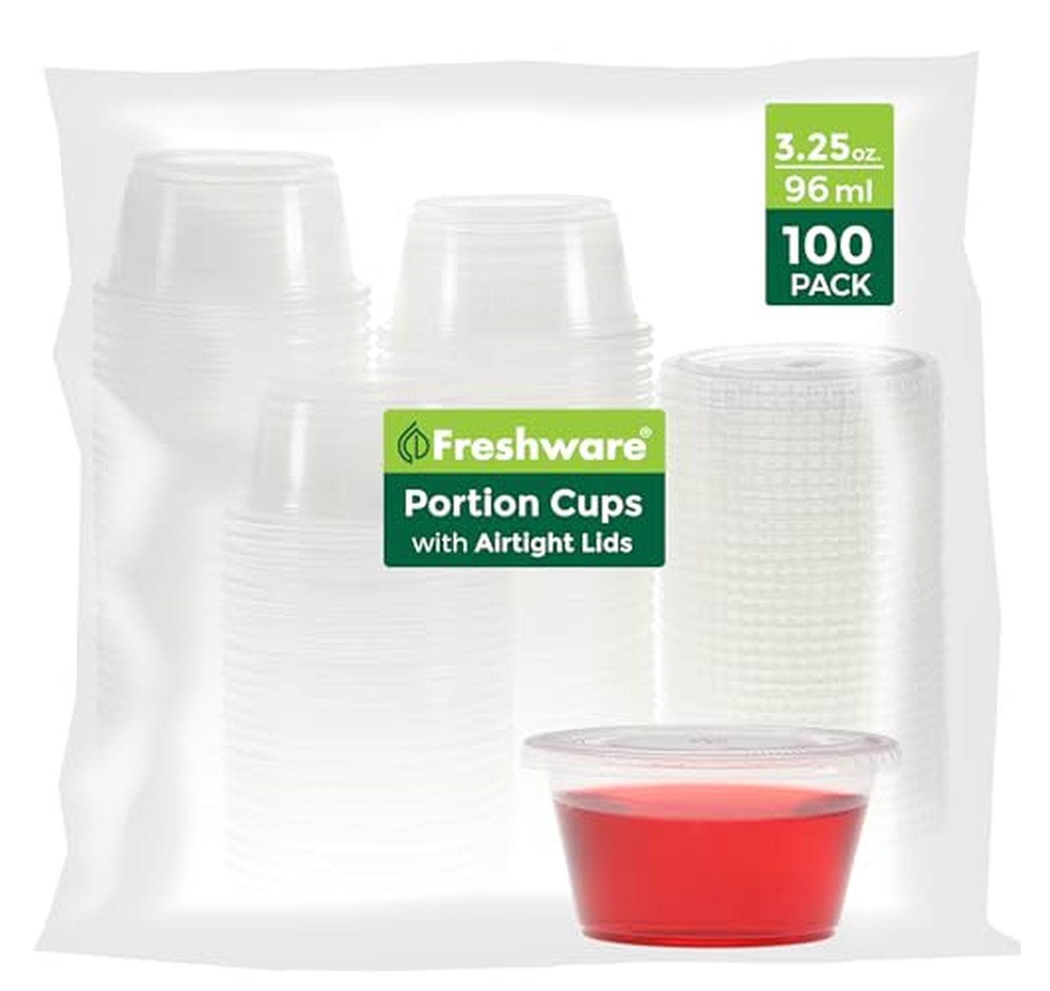 100 Pack 3.25 oz Plastic Portion Cups with Lids