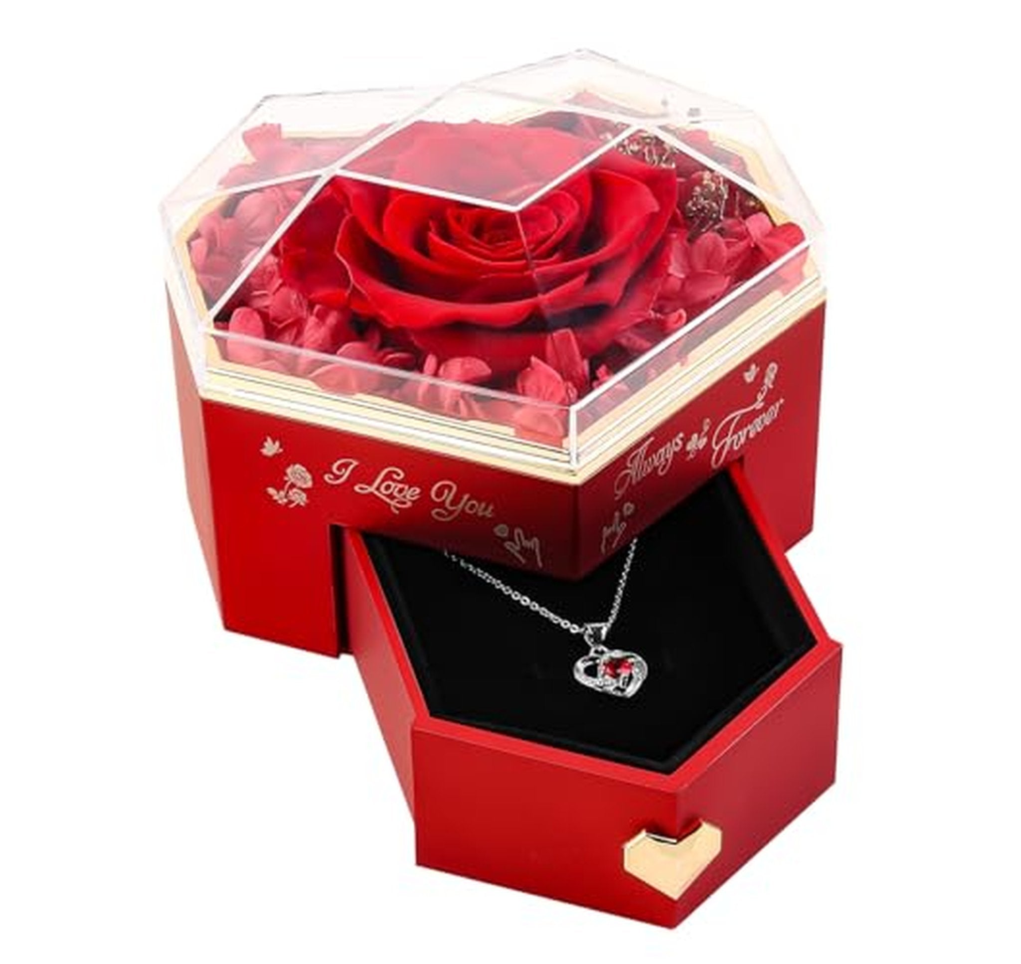 Preserved Rose Gift Box with Necklace Set