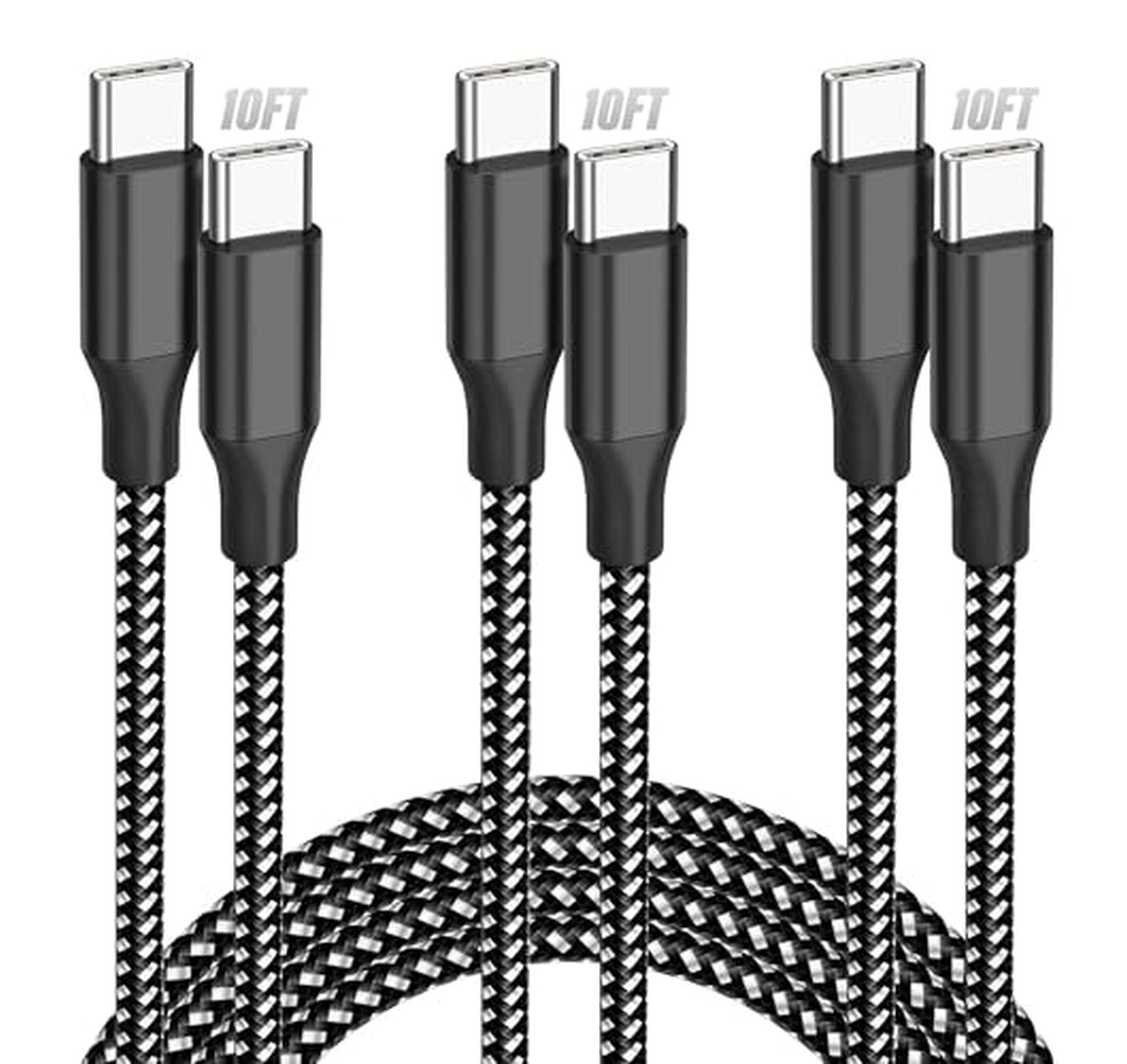 3 Pack 10FT 60W USB C to USB C Cables