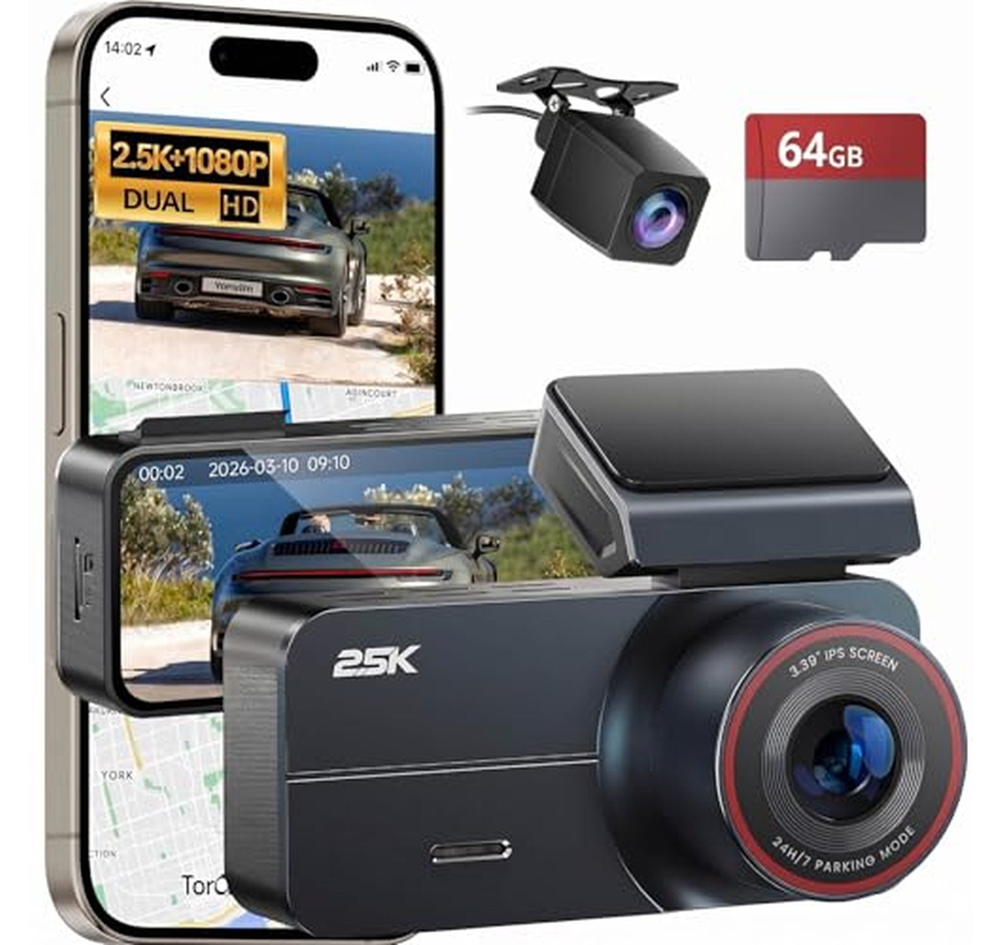 2.5K WiFi GPS Front and Rear Dash Cam