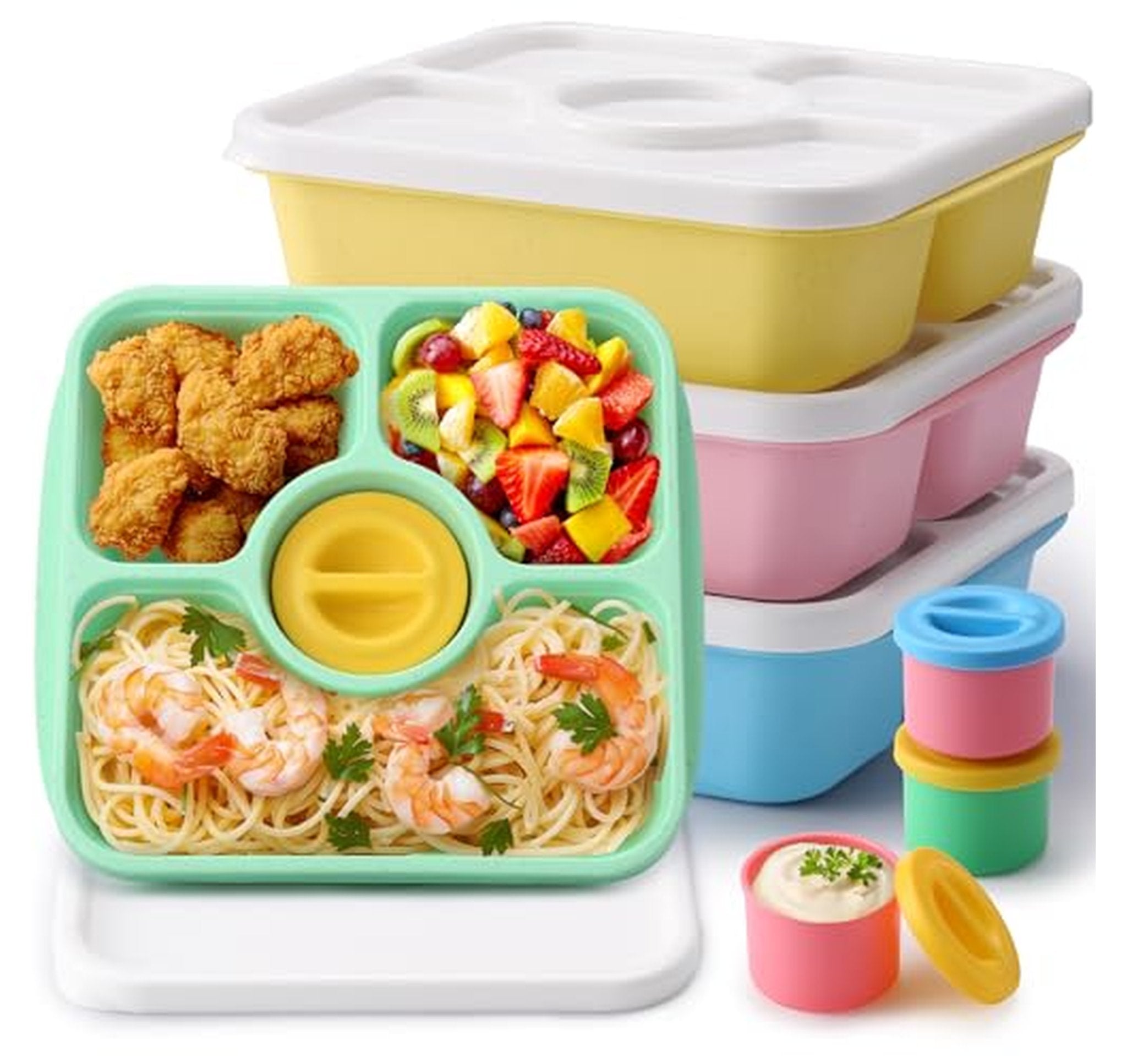 4 Pack Divided Bento Lunch Containers with Lids