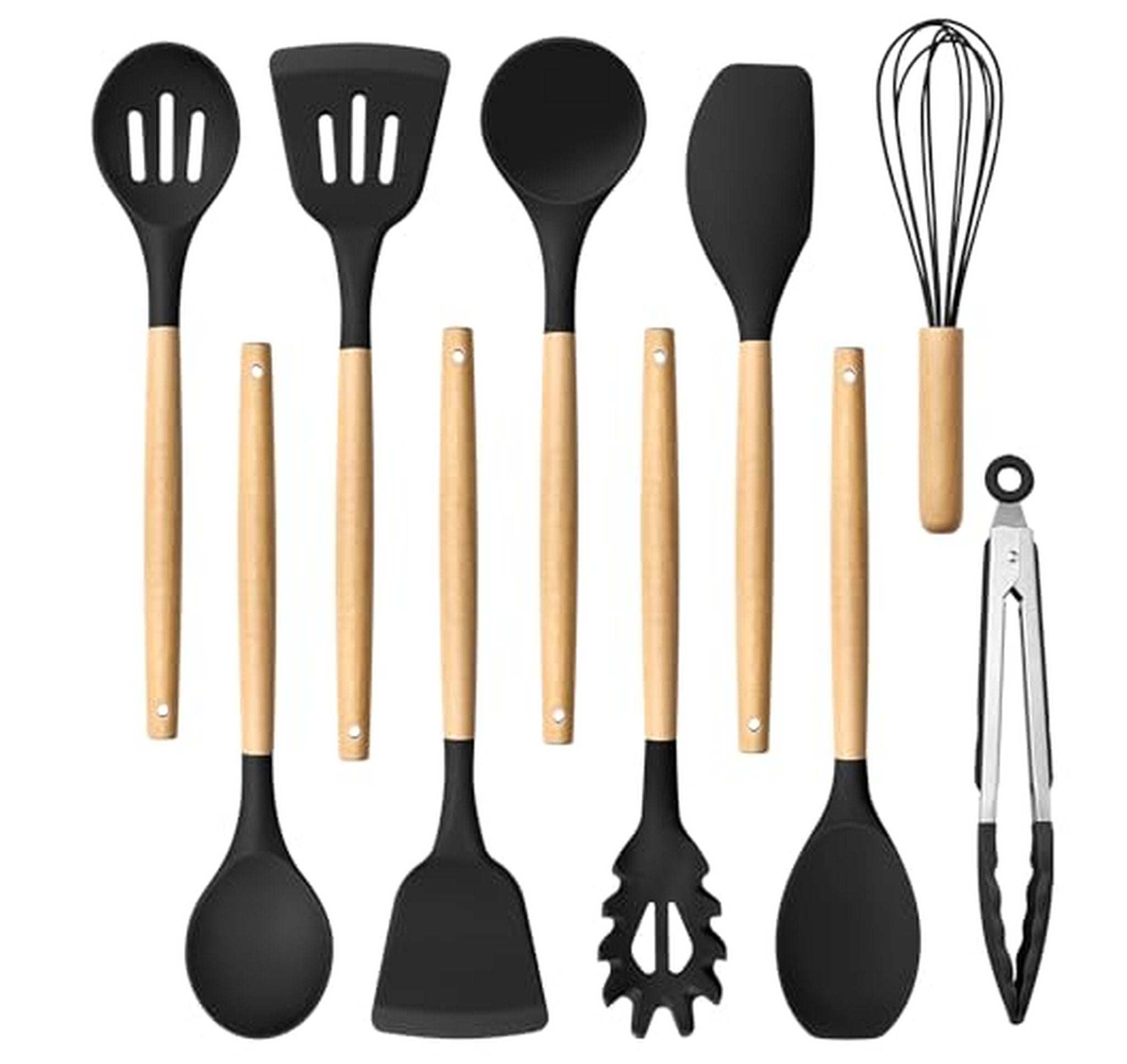 10 Piece Silicone Cooking Utensil Set with Wooden Handles