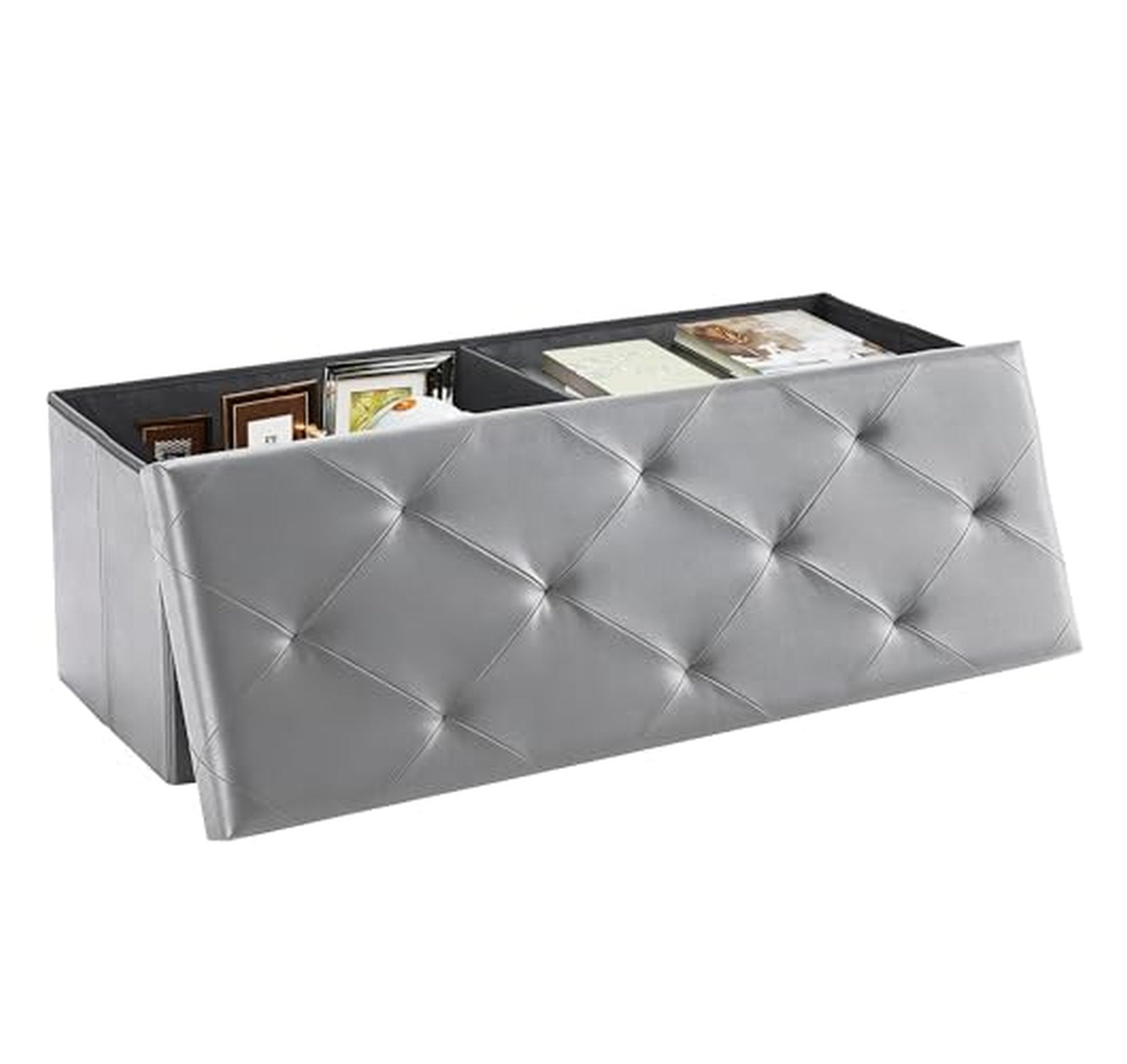 43-Inch Folding Storage Ottoman Bench with Padded Seat
