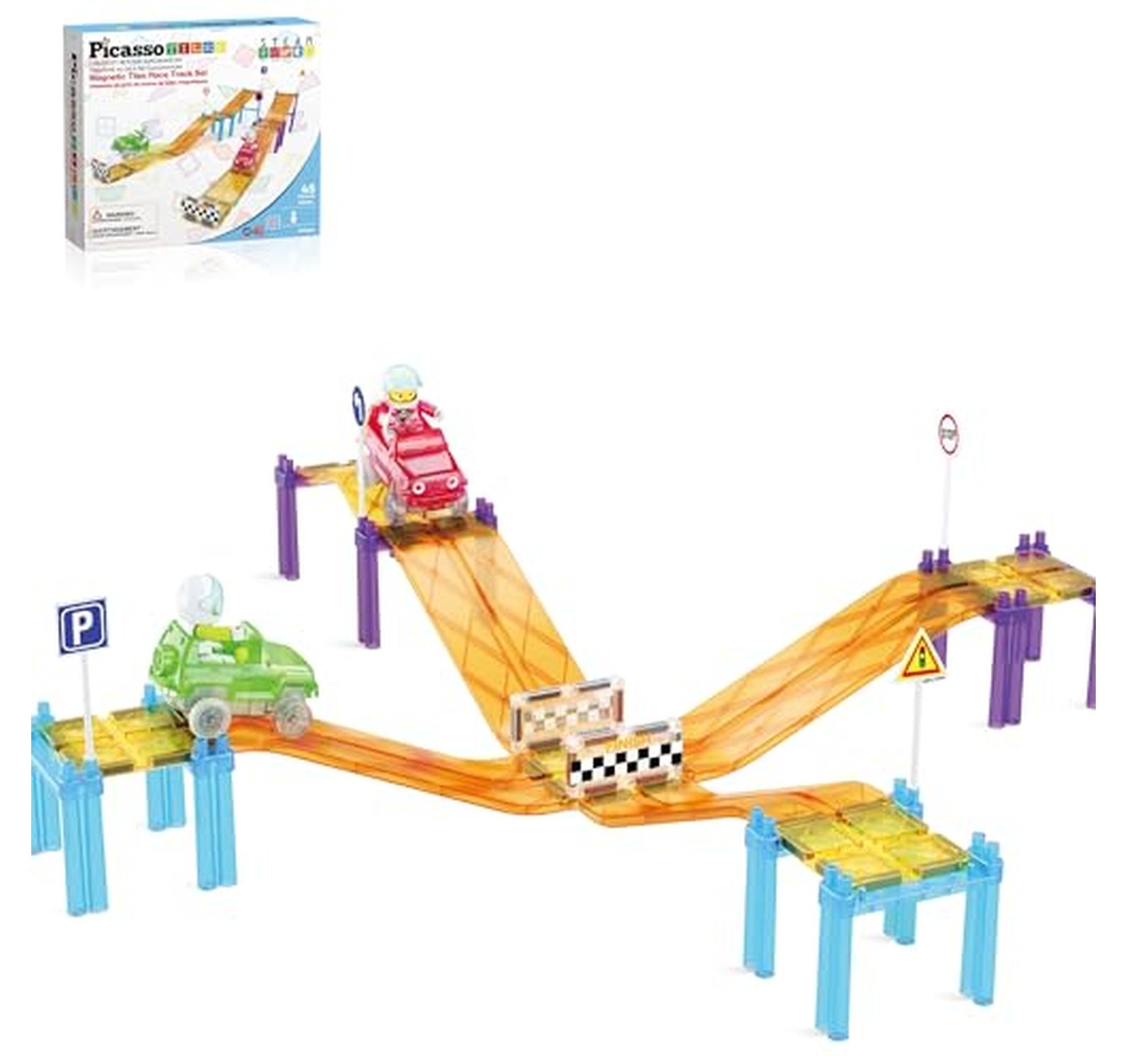 PicassoTiles Magnetic Race Track Building Tiles Set