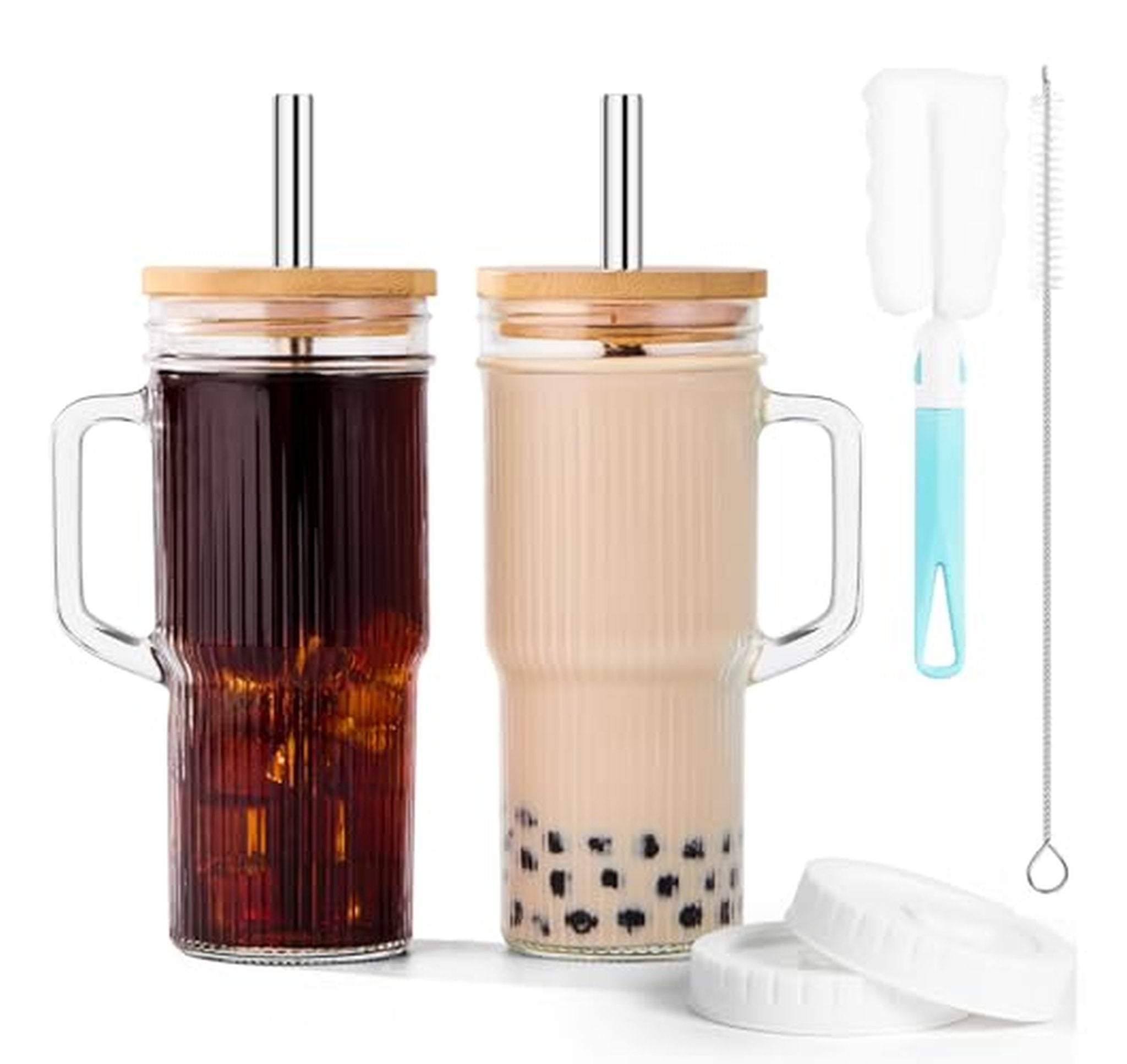 24 oz Glass Iced Coffee Tumbler with Lid