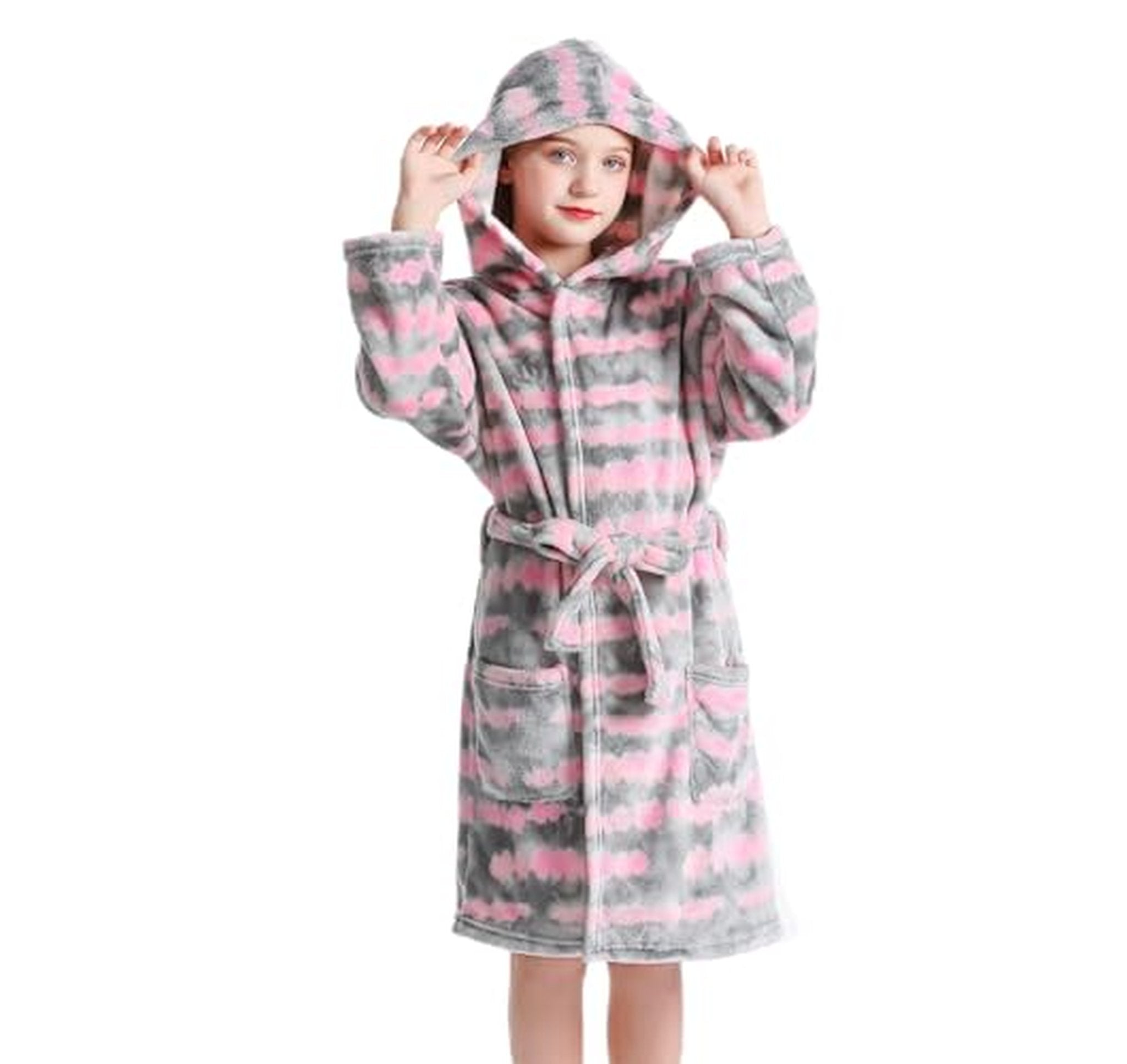 Girls Plush Fleece Hooded Bathrobe (5-6 Years Old)