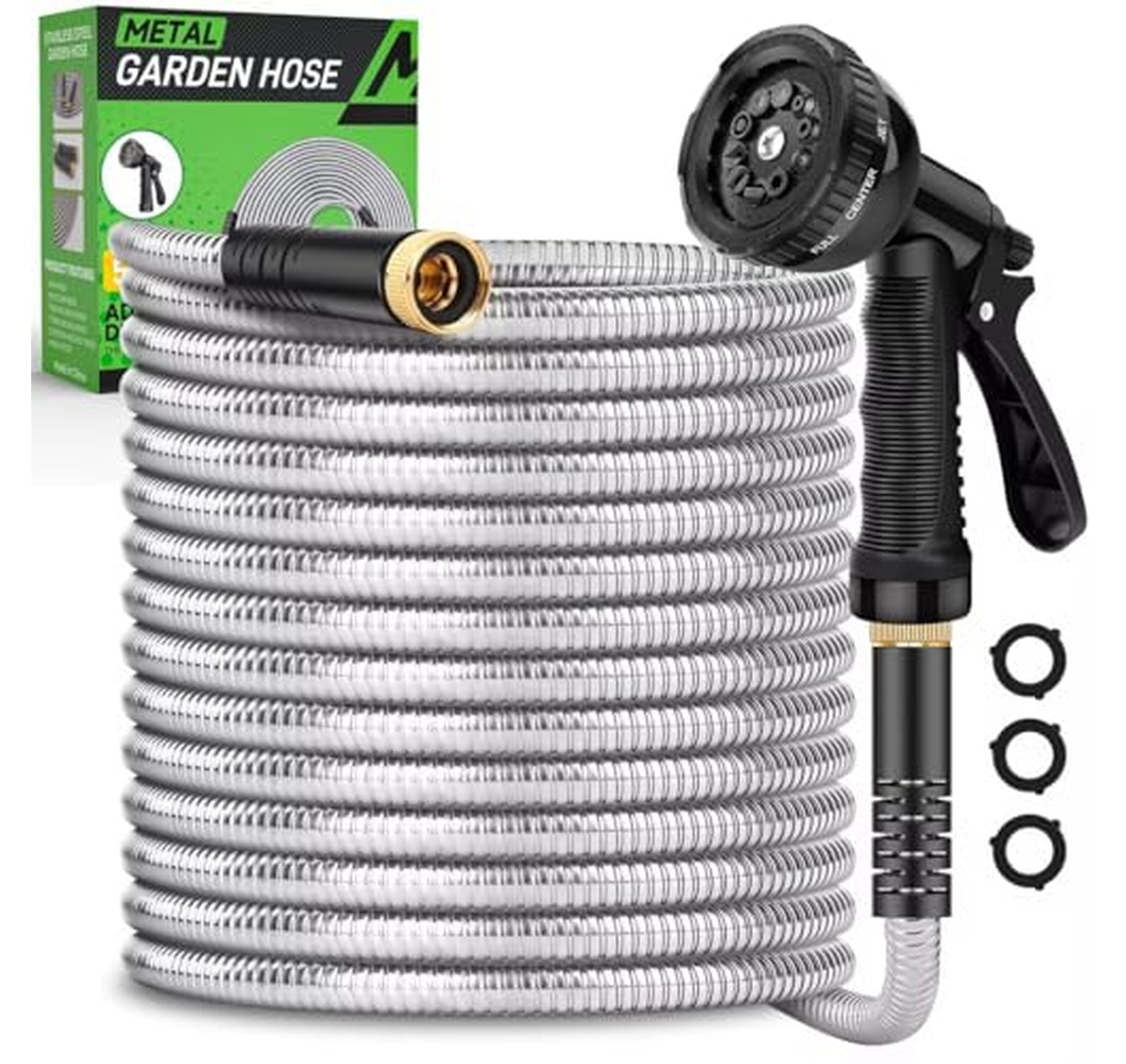 50FT Stainless Steel Garden Hose with Nozzle