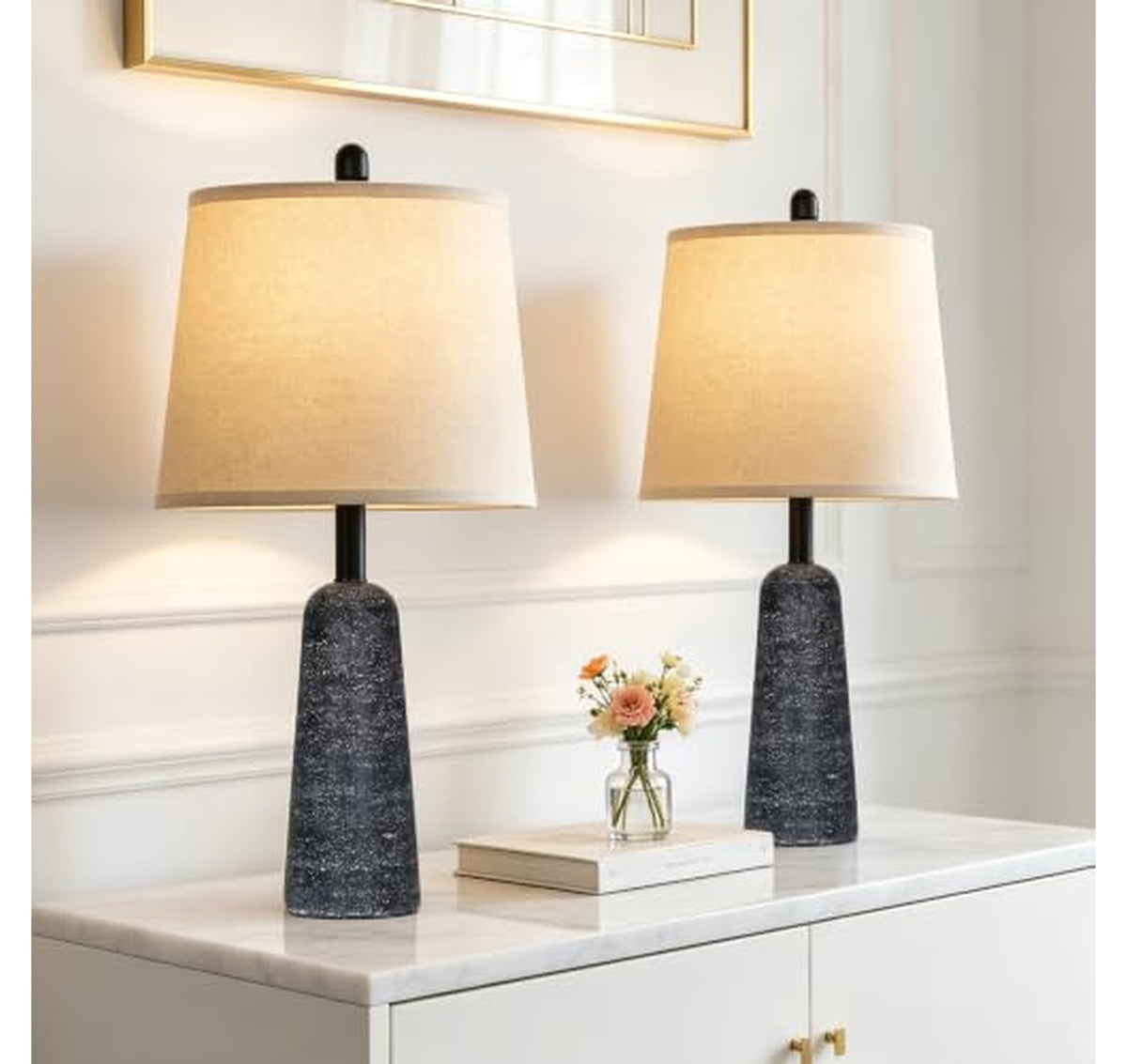 2 Pack Modern Faux Stone Table Lamps