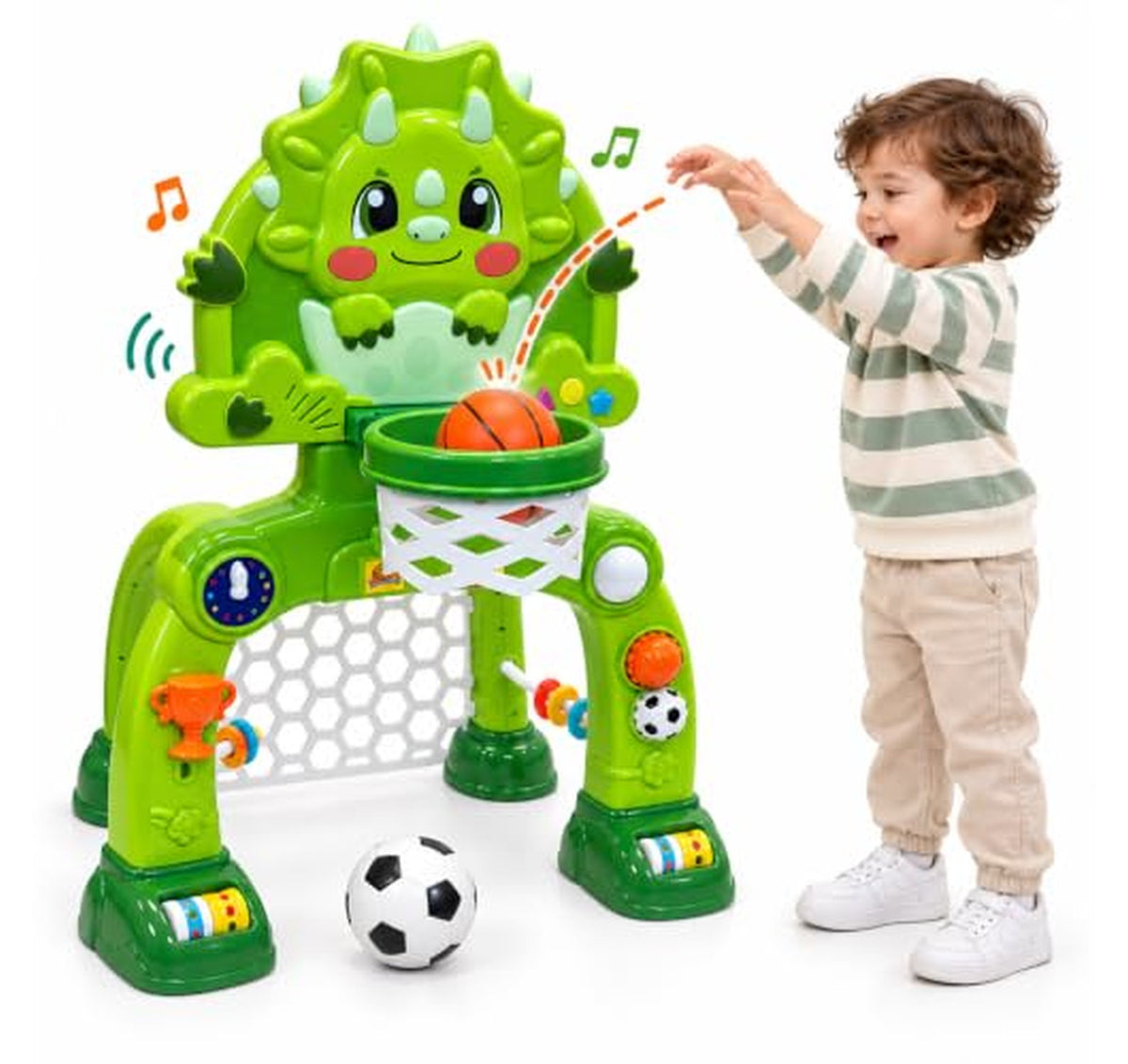 Adjustable Toddler Basketball Hoop and Soccer Goal Set