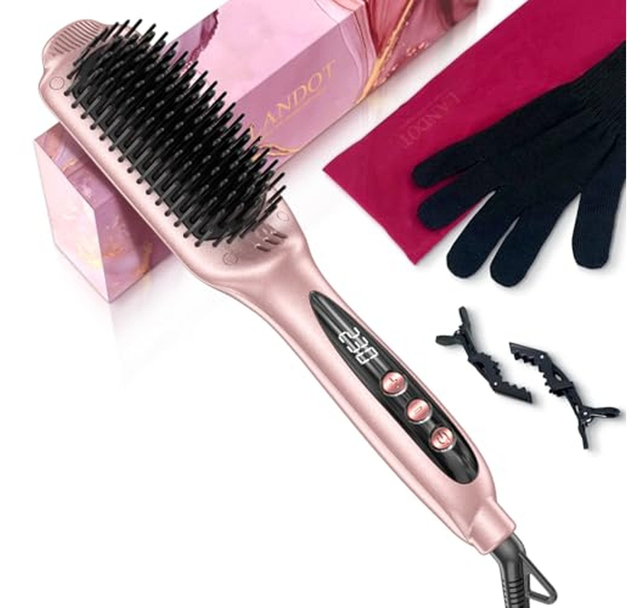 Ionic Ceramic Hair Straightening Brush with Adjustable Heat