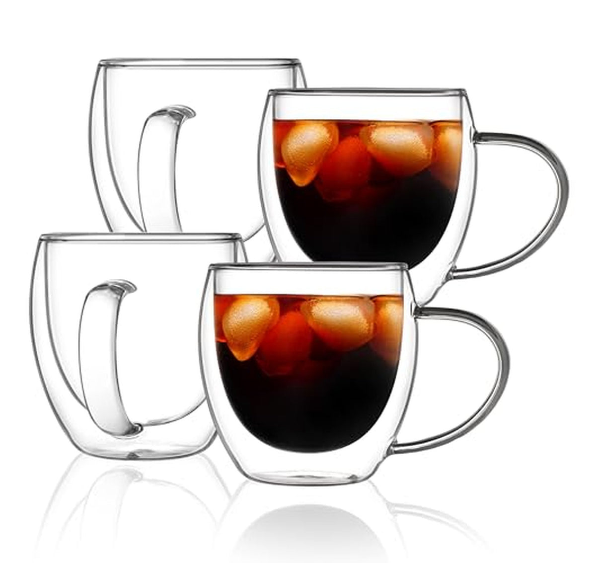 4 Pack Double Wall Insulated Glass Coffee Mugs