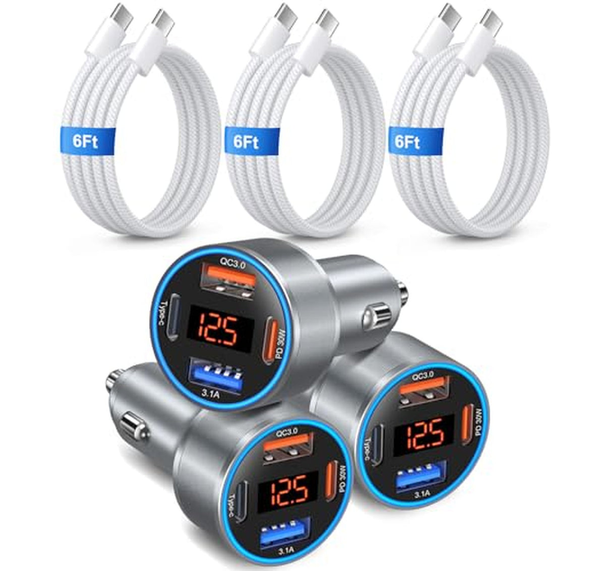 65W 4-Port USB-C Fast Car Charger