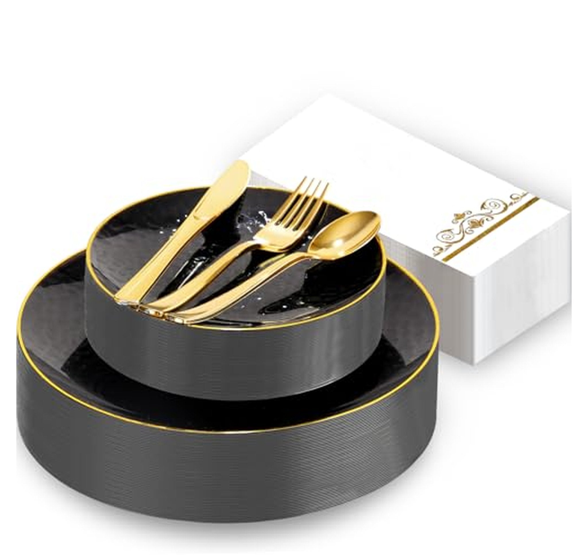 150 Piece Disposable Plastic Dinnerware Set for 25 Guests