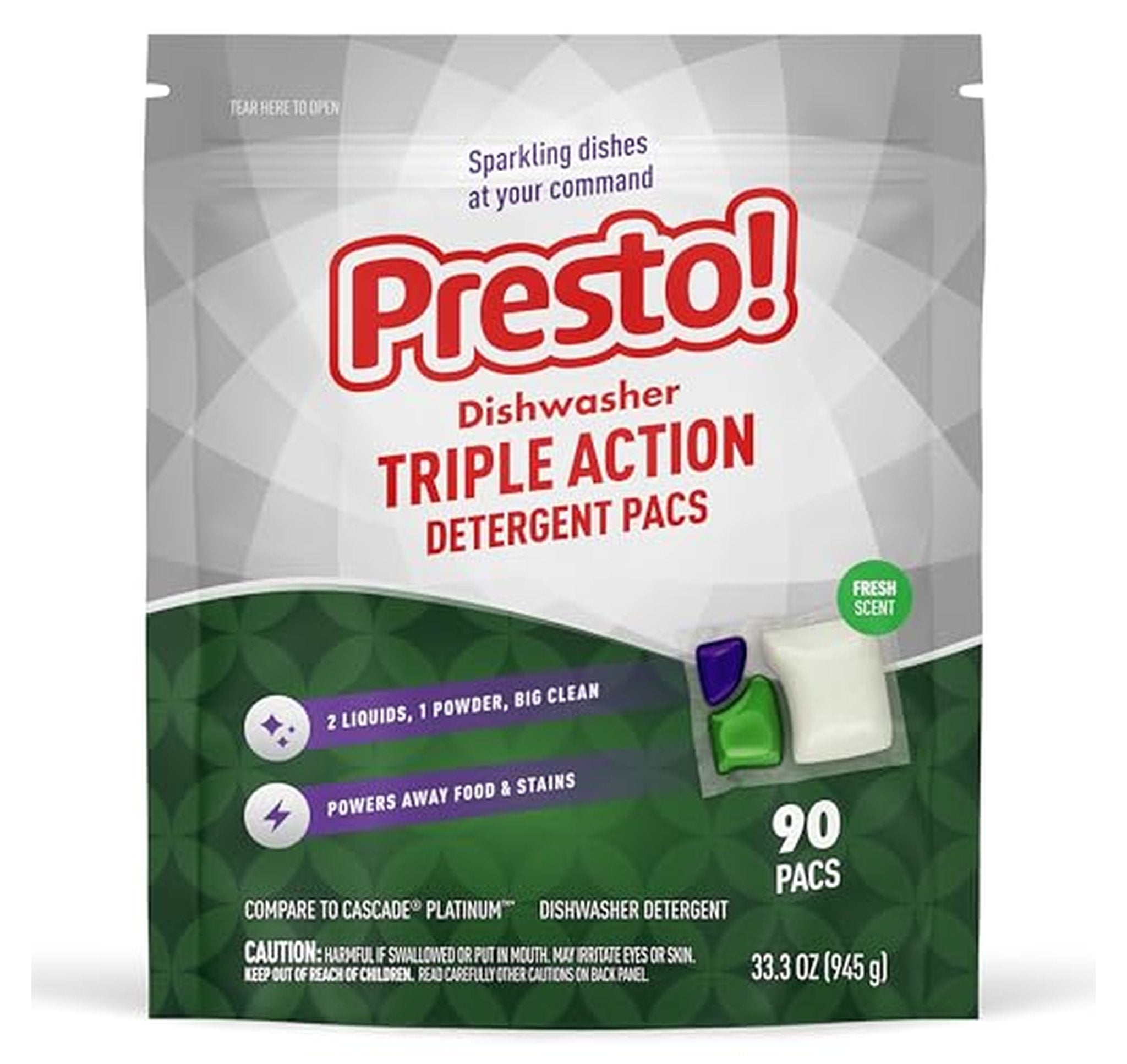 90 Count Triple Action Dishwasher Pacs Fresh Scent