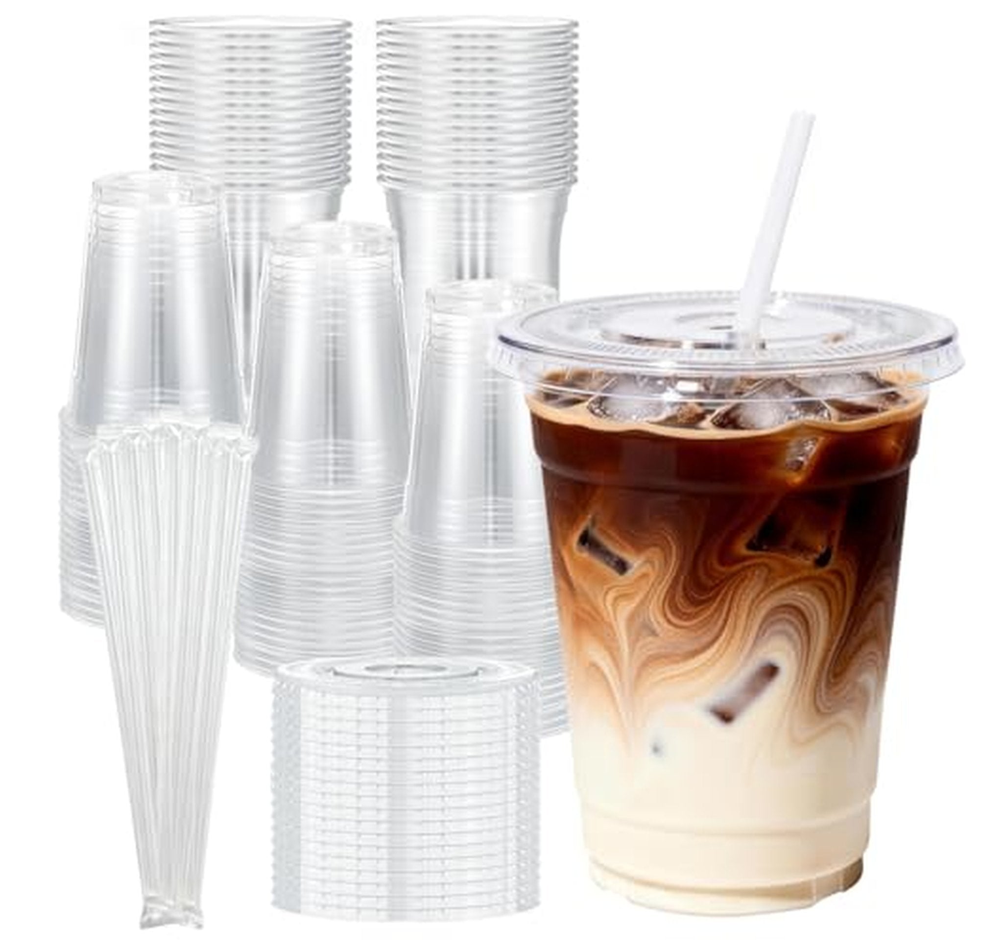 100 Pack 16 oz Disposable Plastic Cups with Lids