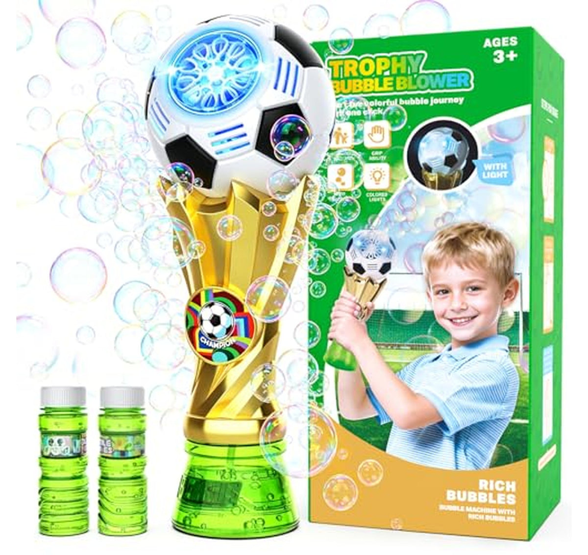 Automatic Soccer Trophy Bubble Machine Wand for Kids