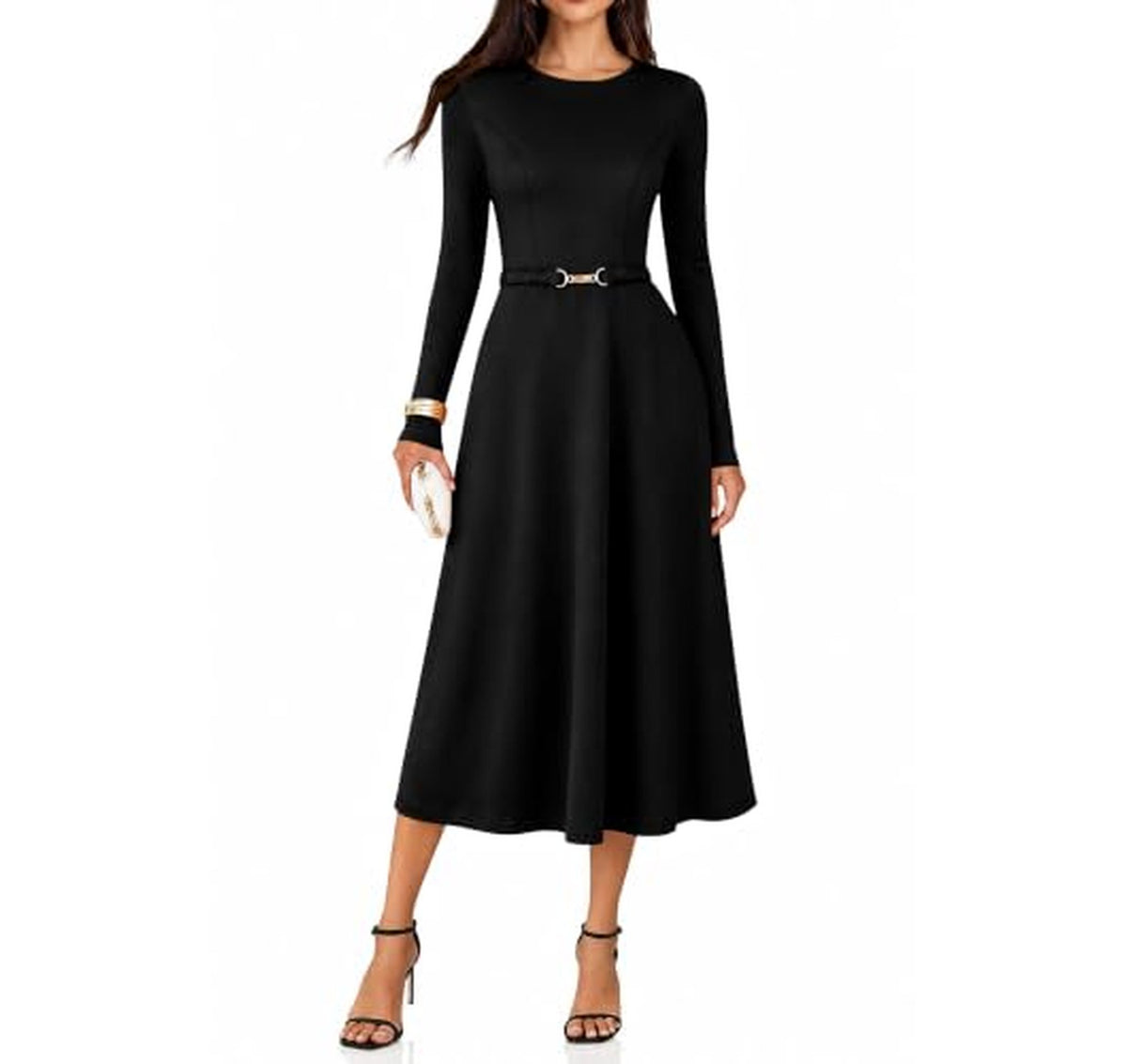 Long Sleeve A-Line Midi Wedding Guest Dress