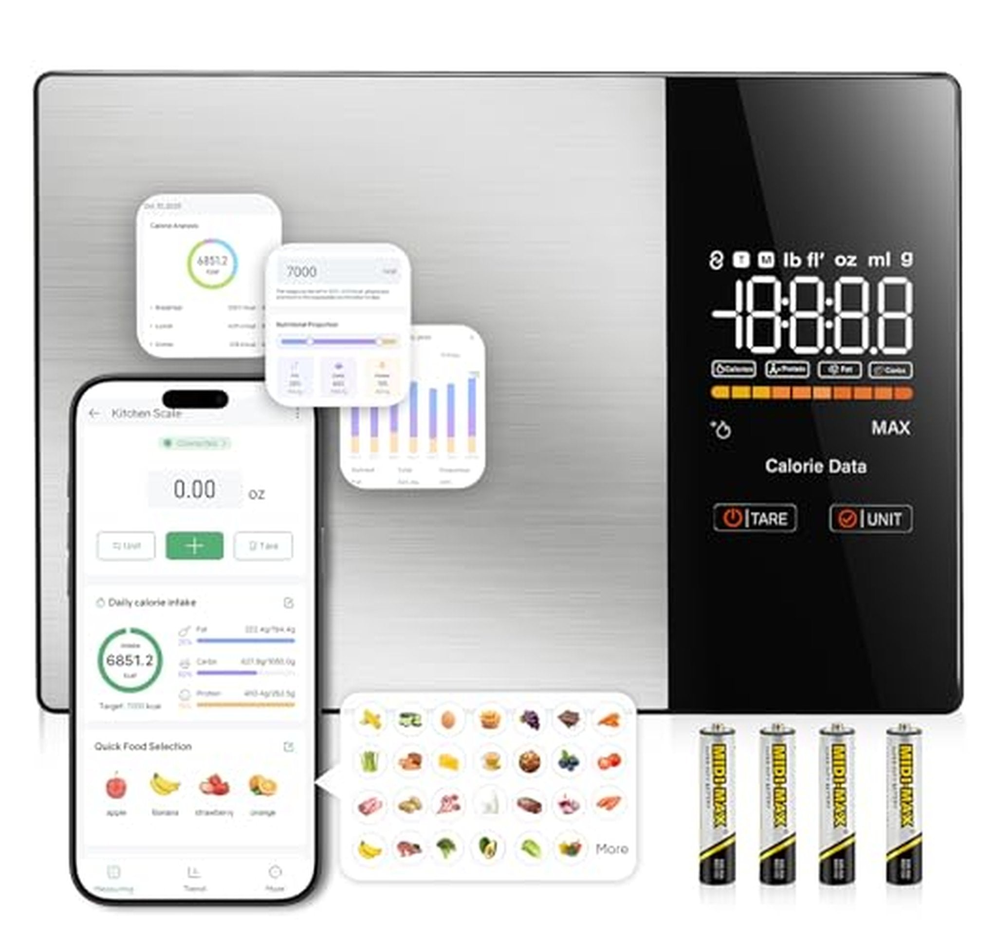 App-Connected Digital Nutrition Food Scale with LED Display