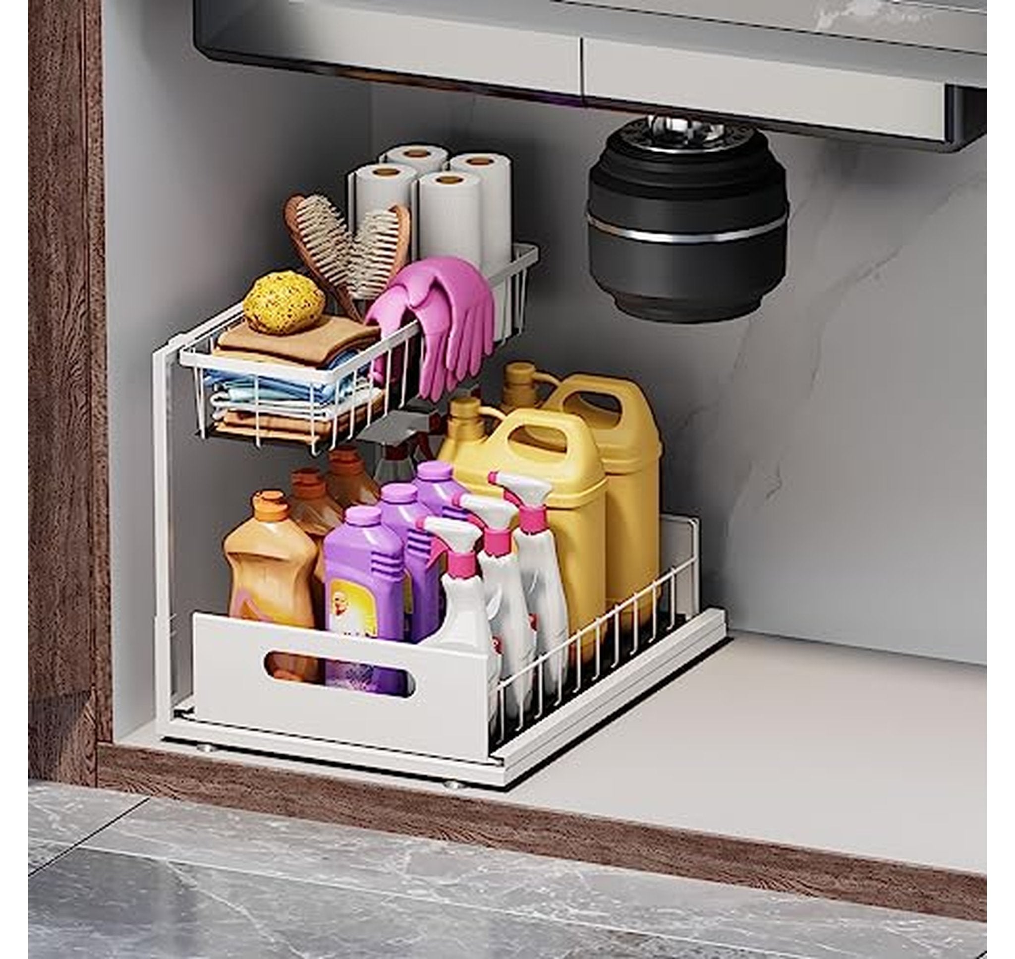2 Tier Under Sink Slide Out Cabinet Organizer