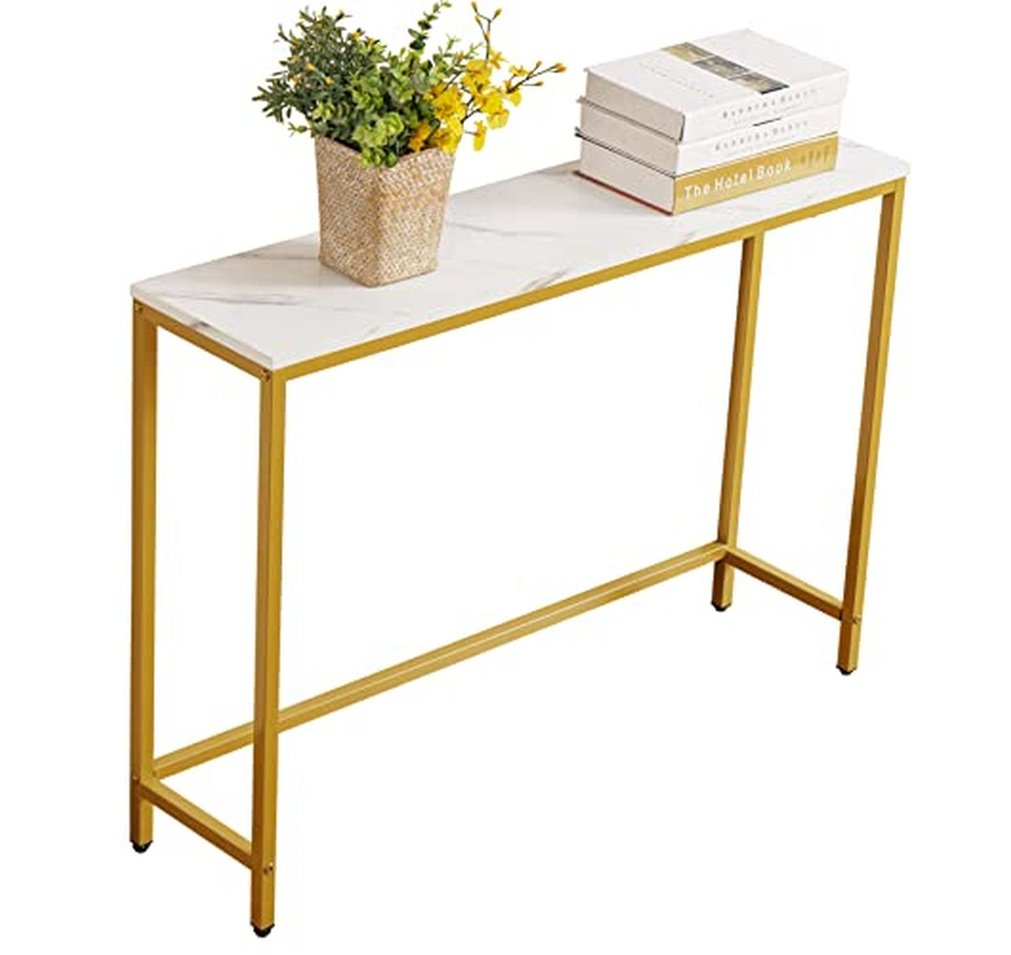 Faux Marble Console Table with Metal Frame